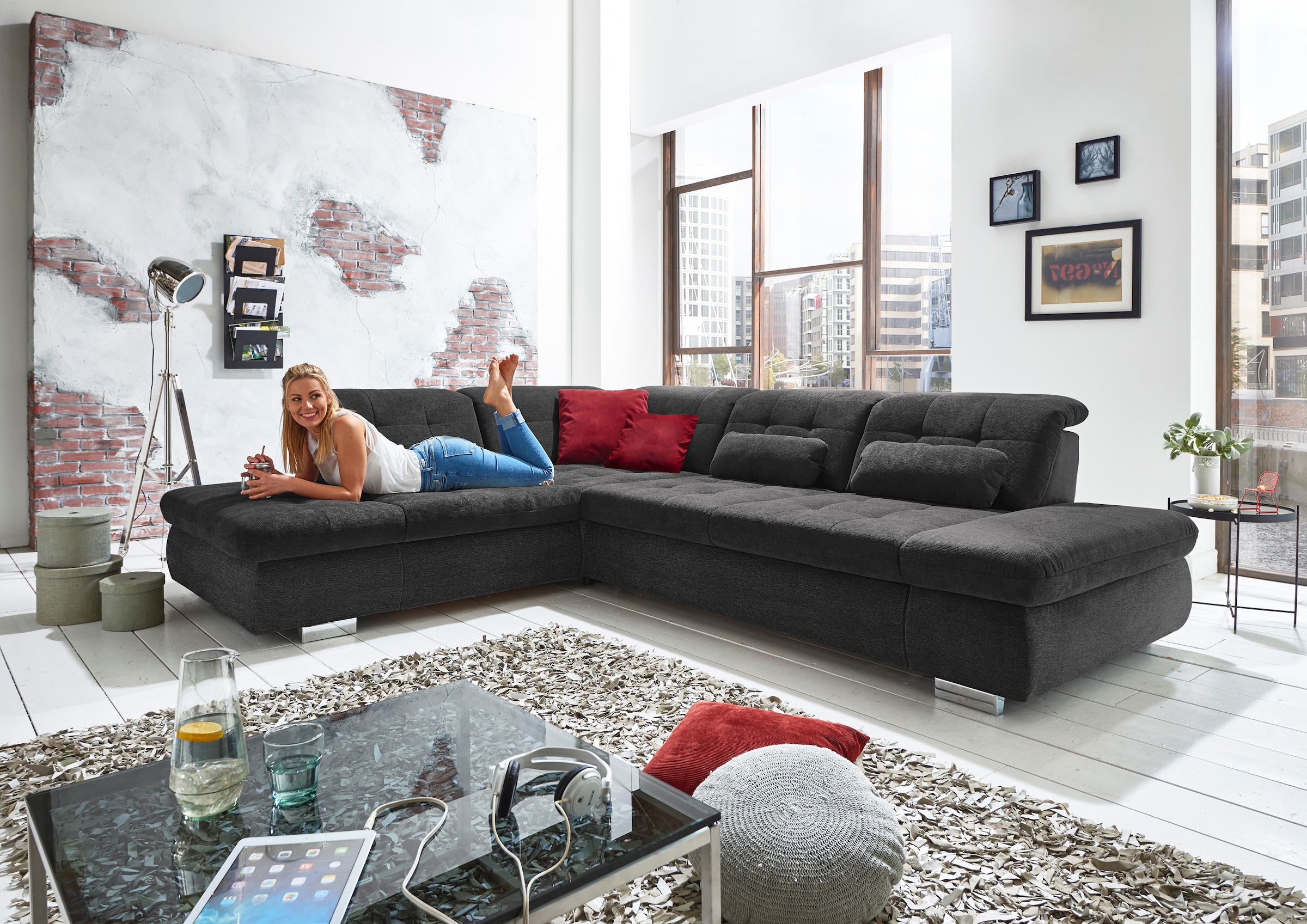 Die PlanBar Ecksofa »MP-IN17004 L-Form, Breite 323 cm, wahlweise weitere Funktionen« Federkern-Polsterung, inkl. Sitztiefenverstellung