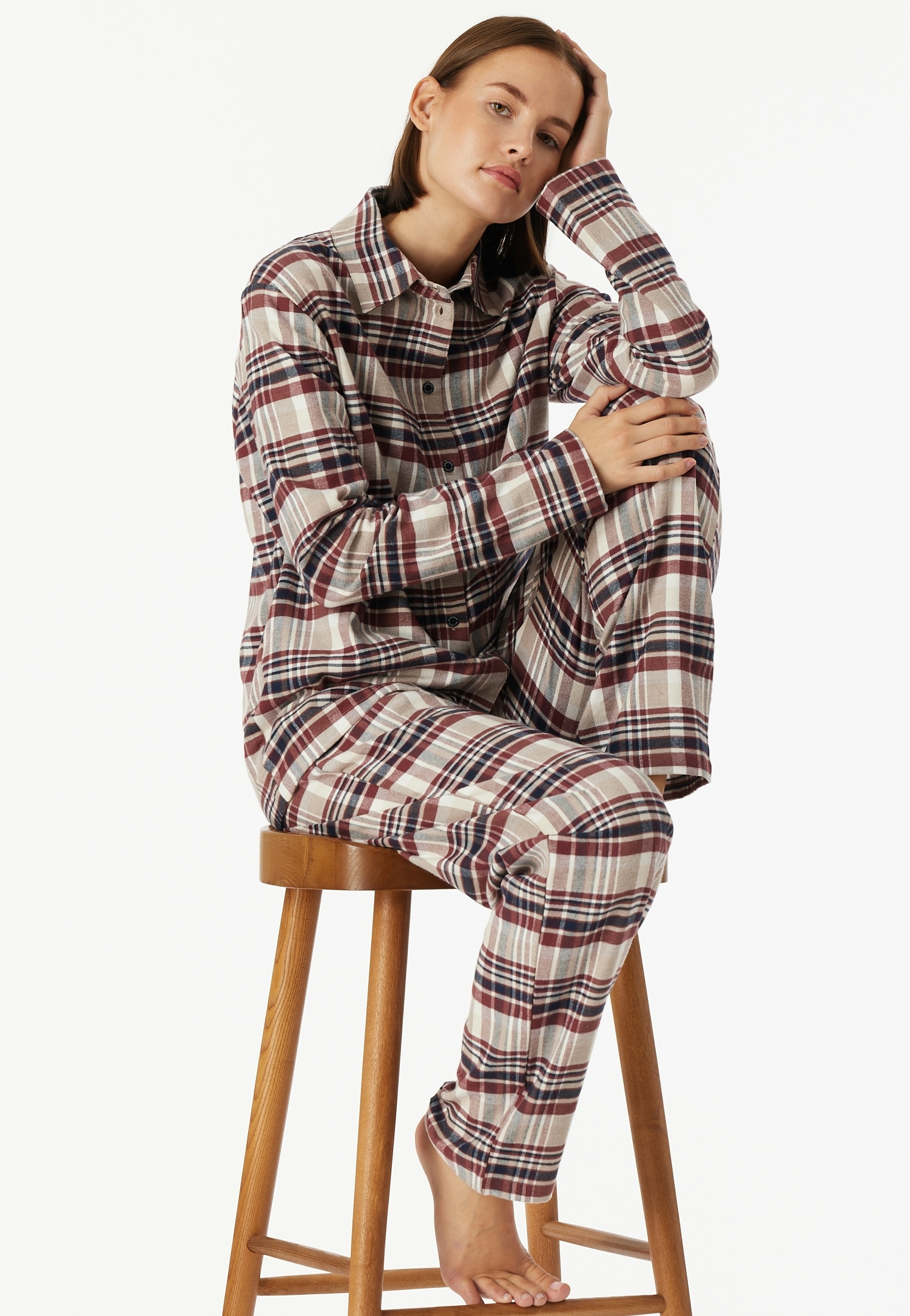 Schiesser Schlafanzug »Familiy« 2 Stk. tlg., kariert, Knöpfe vorn, Baumwolle, langärmelig