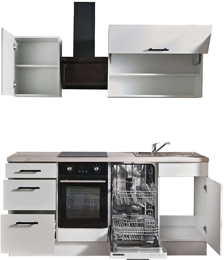 wiho Küchen Küchenzeile »Fortyfive, Breite 180 cm,« Soft-Close-Funktion in Schubkästen & Auszügen, höhenverstellbare Füße