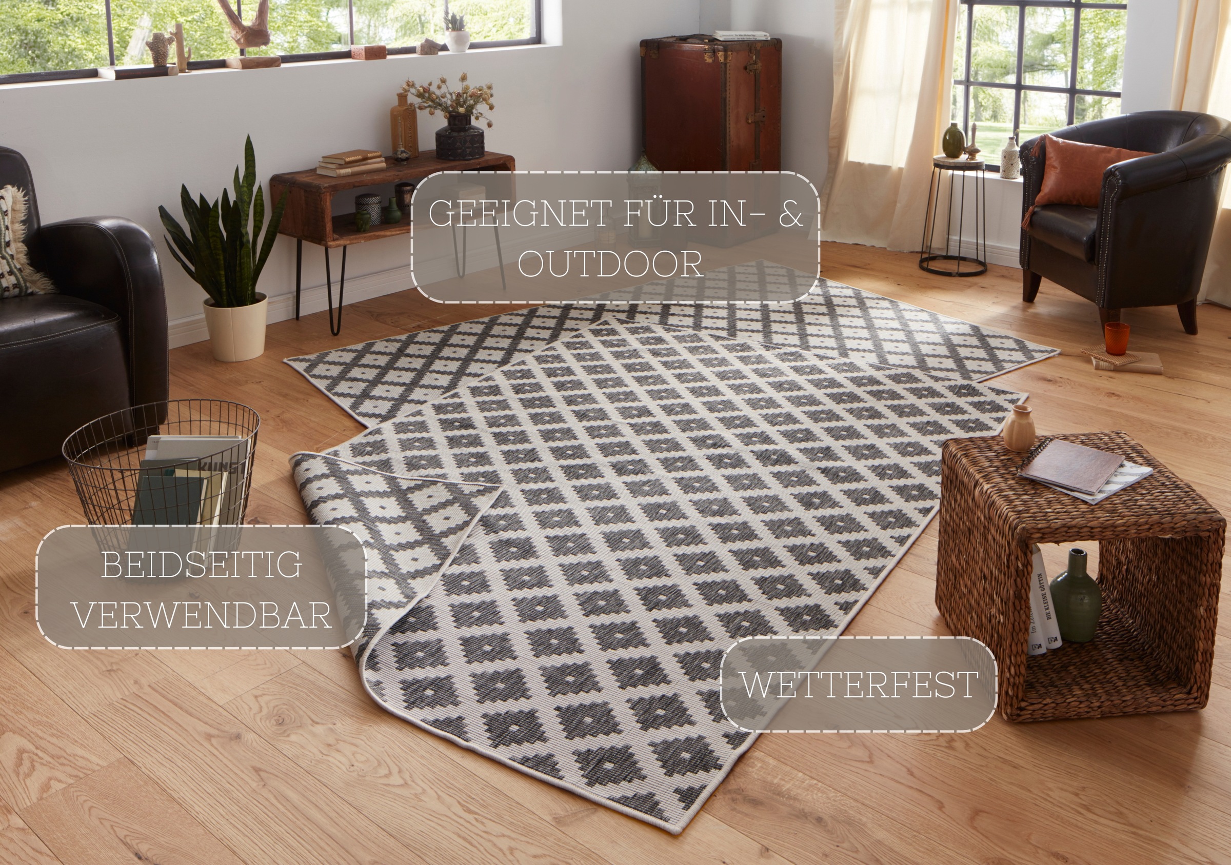 HANSE Home Teppich »Nizza Wendeteppich«, rechteckig, 5 mm Höhe, In-& Outdoor, Wetterfest, Balkon, Läufer, Wohnzimmer, Wasserfest