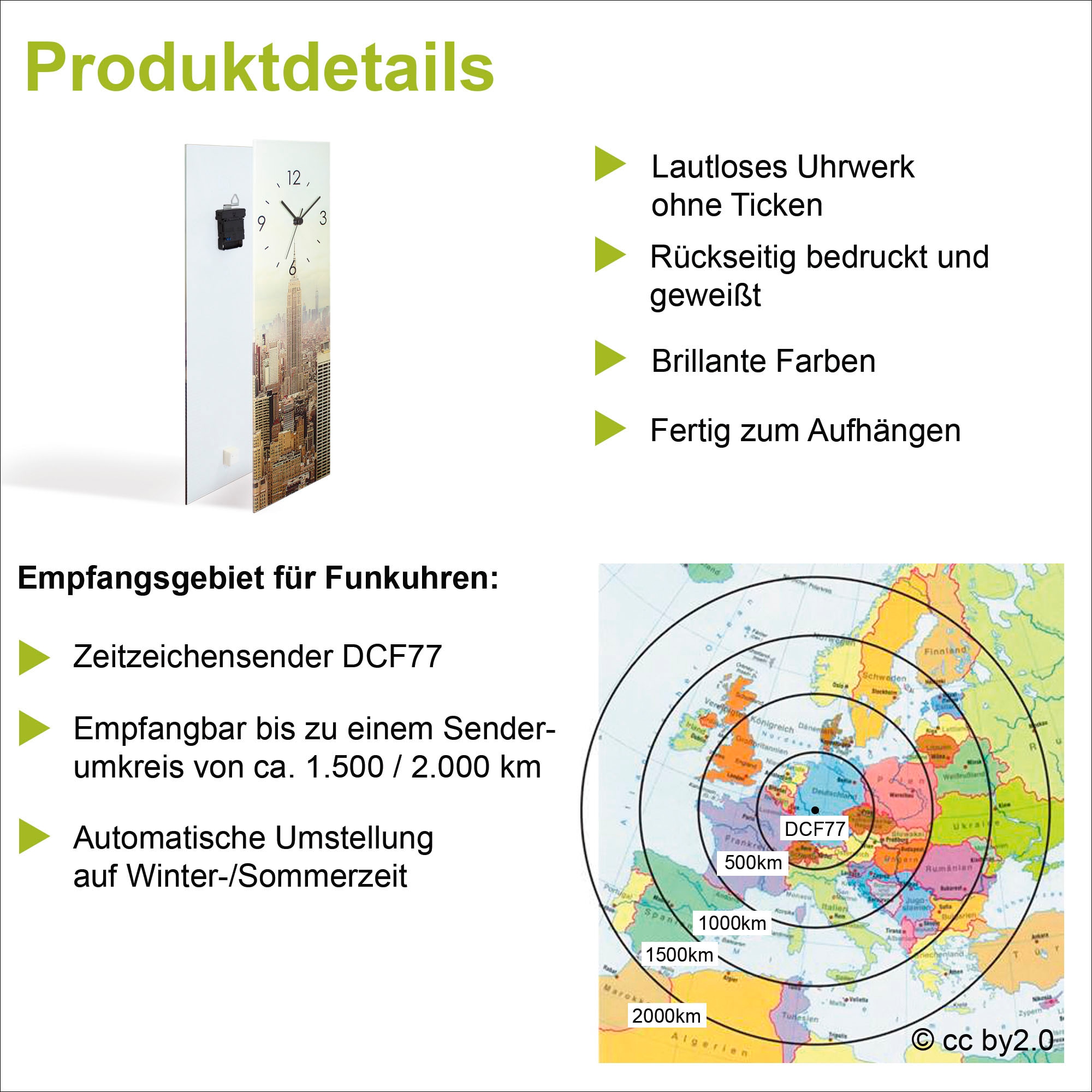 Artland Wanduhr »Schöne Orchidee mit grünem Hintergrund«, wahlweise mit Quarz- oder Funkuhrwerk, lautlos ohne Tickgeräusche
