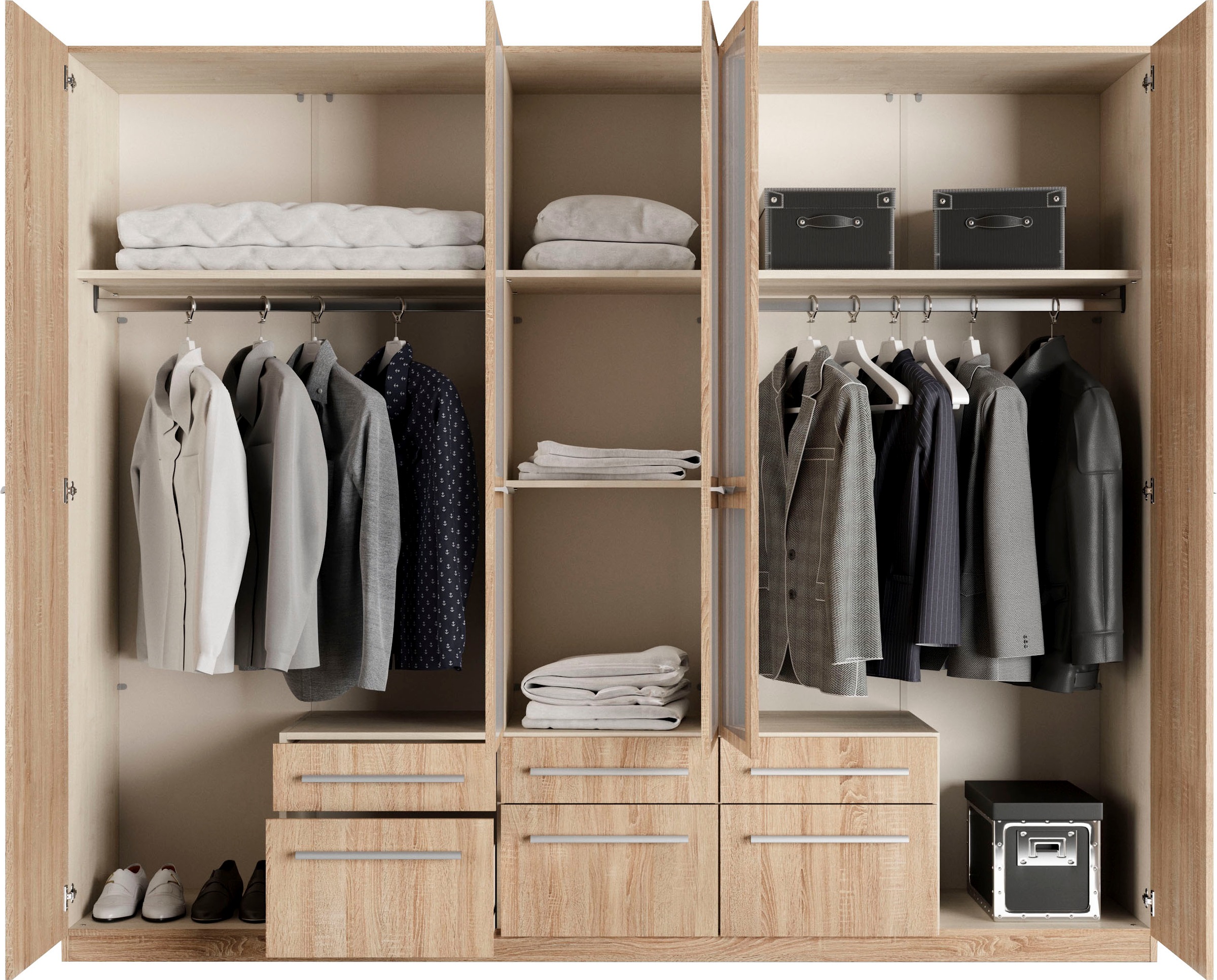 priess Kleiderschrank »Schrank Garderobe Wäscheschrank Barcelona in 5 Breiten«, viel Stauraum, geräumige Schubkästen, mit Spiegel, MADE IN GERMANY