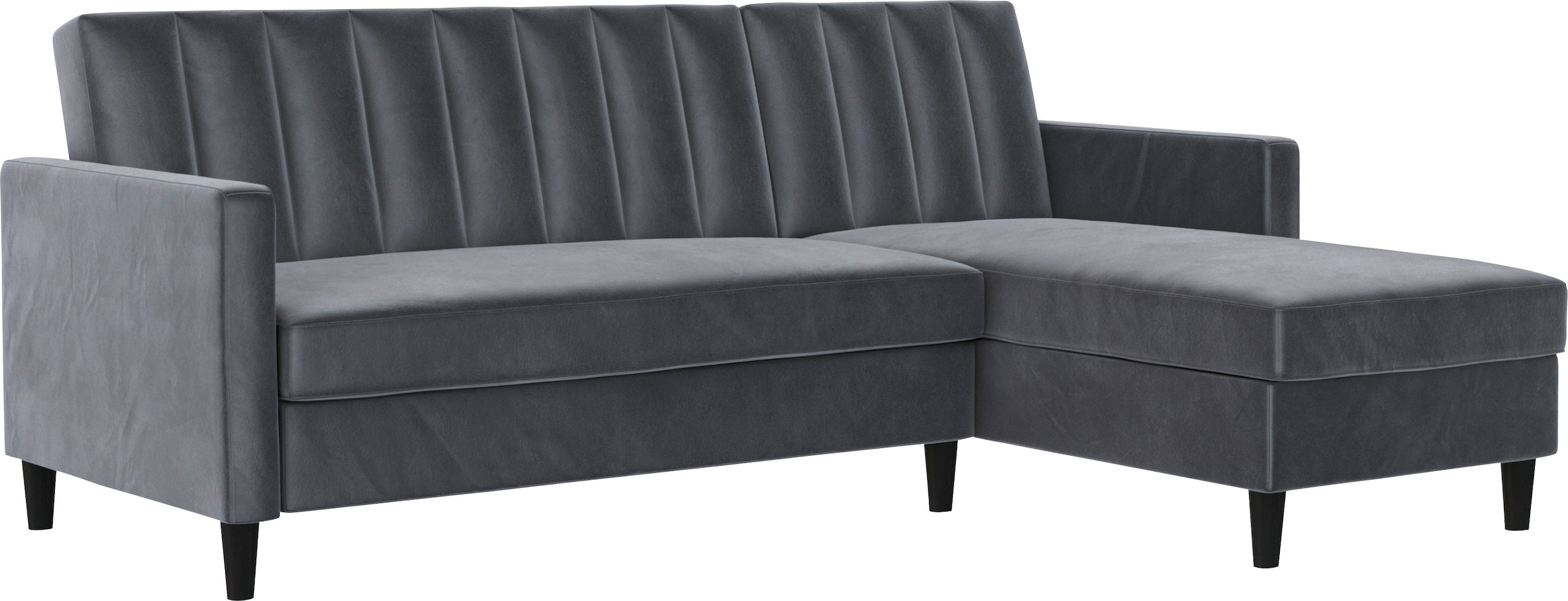 Dorel Home Ecksofa mit Schlafffunktion, Recamiere mit Stauraum beidseitig montierbar, Rückenlehne 2-teilig und 3-fach verstellbar