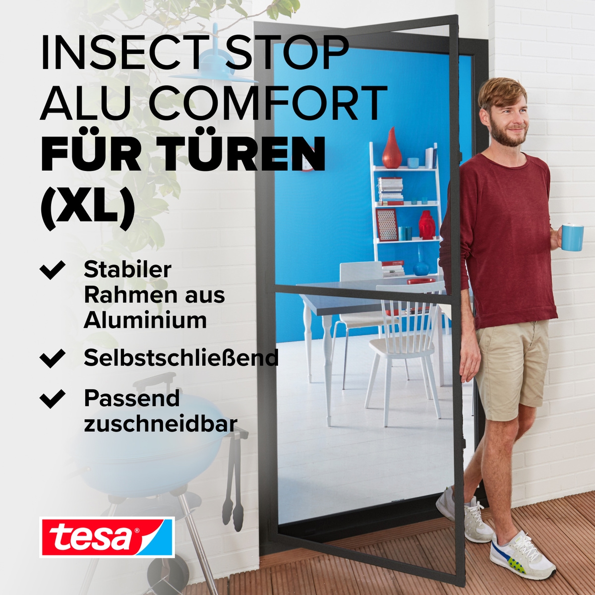tesa Insektenschutz-Tür »Insect Stop ALU Comfort Fliegengitter für Türen - 1.2 m : 2.4 m«, Insektenschutz für Balkontür, Terrassentür, Aluminiumrahmen