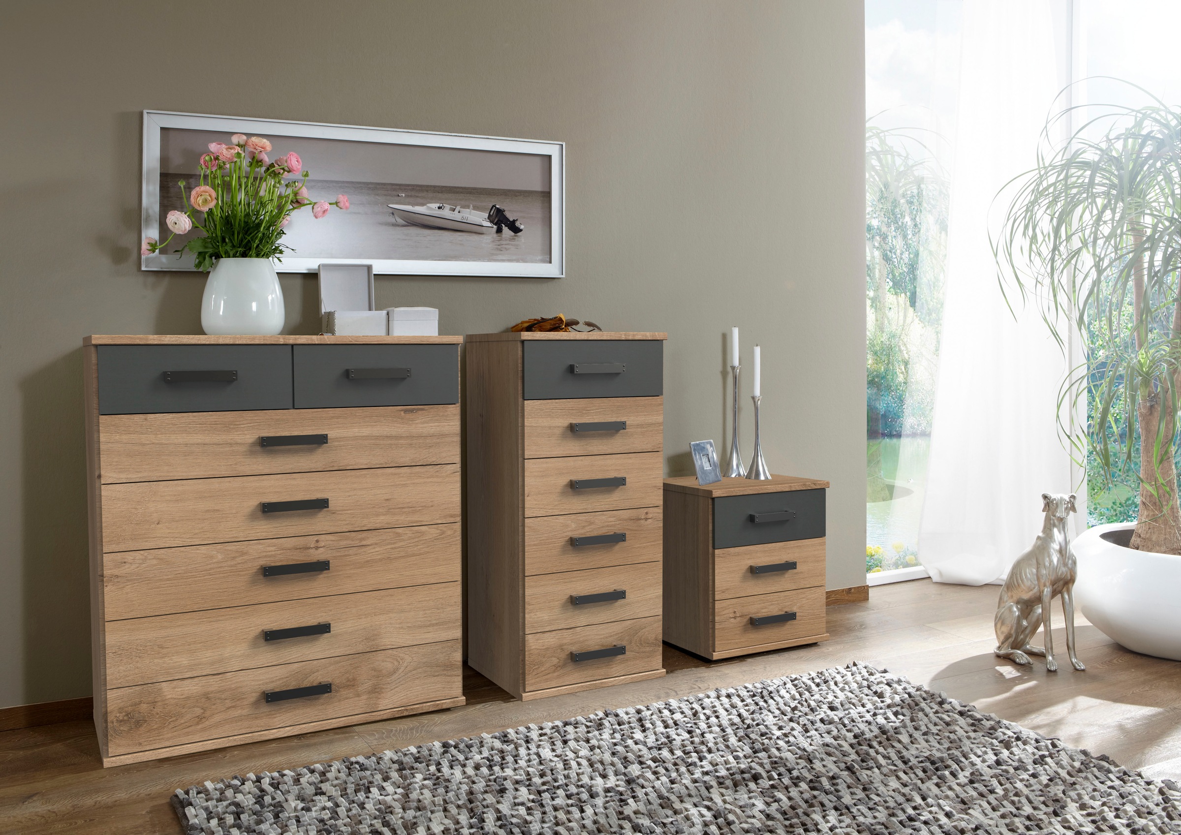 Wimex Nachtkommode »Cork, 46/55/40cm, Nachtschrank Made in Germany«, industrial Design, rustikaler Look, 3 Schubladen