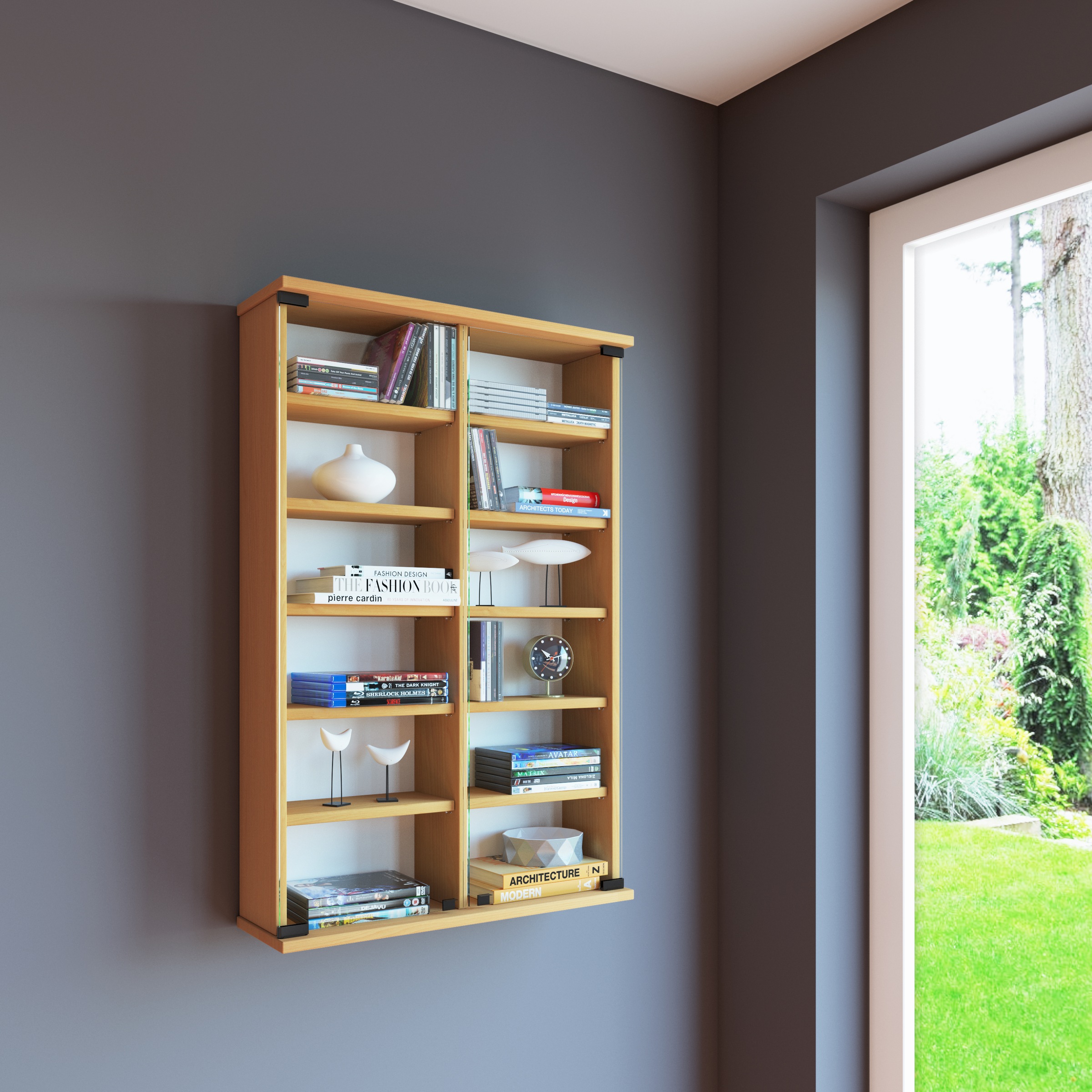 VCM Media-Regal »VCM Holz CD DVD Wandregal/Wandvitrine | Vitrine mit 2 ESG-Sicherheitsglastüren. | Maße: H. 92 x B. 60 x T. 18 cm | 10 variable Einlegeböden - Zuntisa«