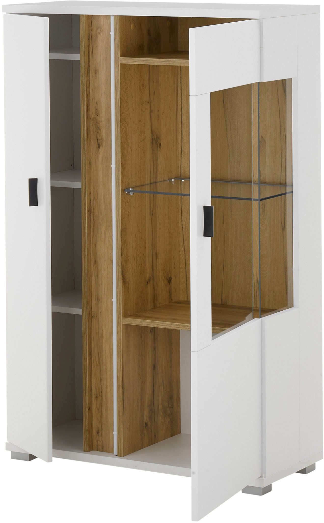 INOSIGN Vitrine »LONG ISLAND, Stauraumvitrine«, (1 St.), in moderner Trendfarbe,inklusive senkrechter Beleuchtung,Breite 80 cm