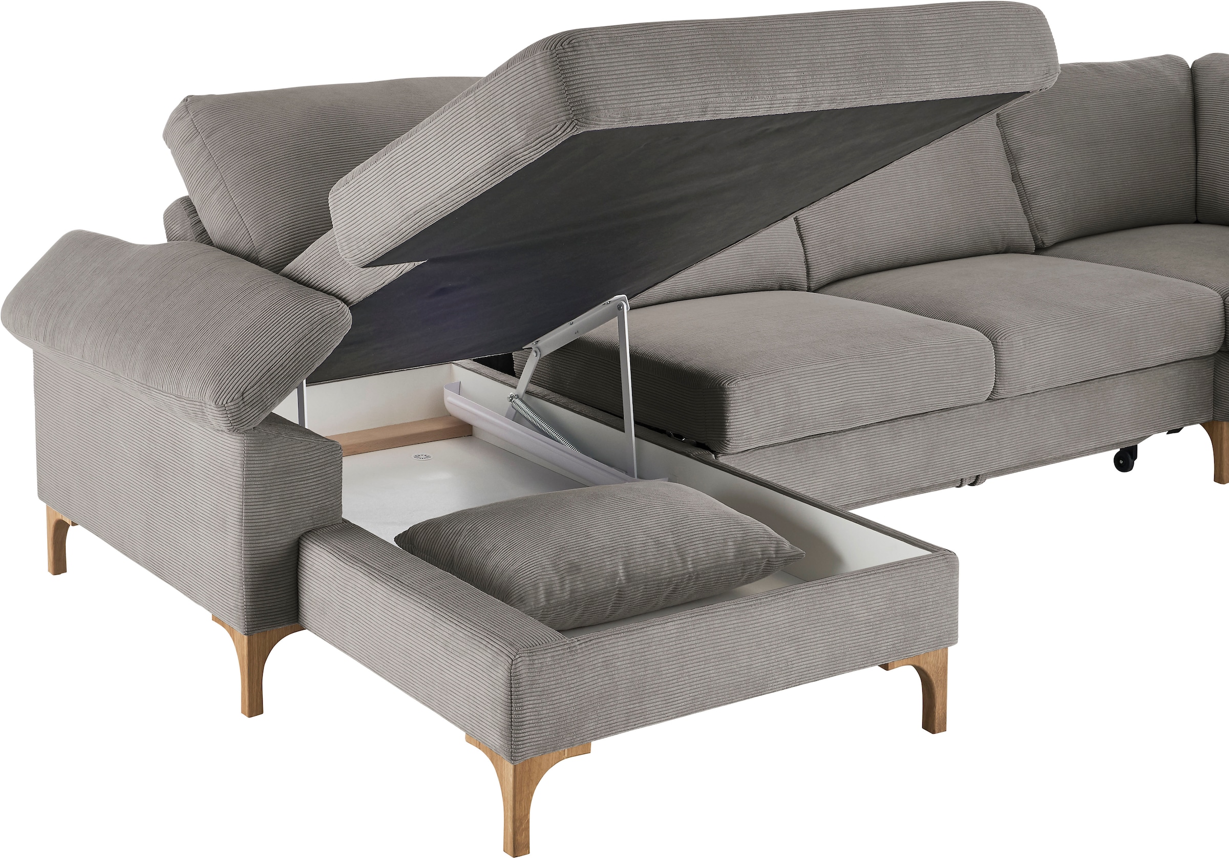 3C Candy Wohnlandschaft »Lecce, wahlweise PUR-Schaumstoff oder Tonnentaschenfederkern U-Form« Bettkasten in Umbauecke und Longchair, sowie Querschläfer im 2-Sitzer