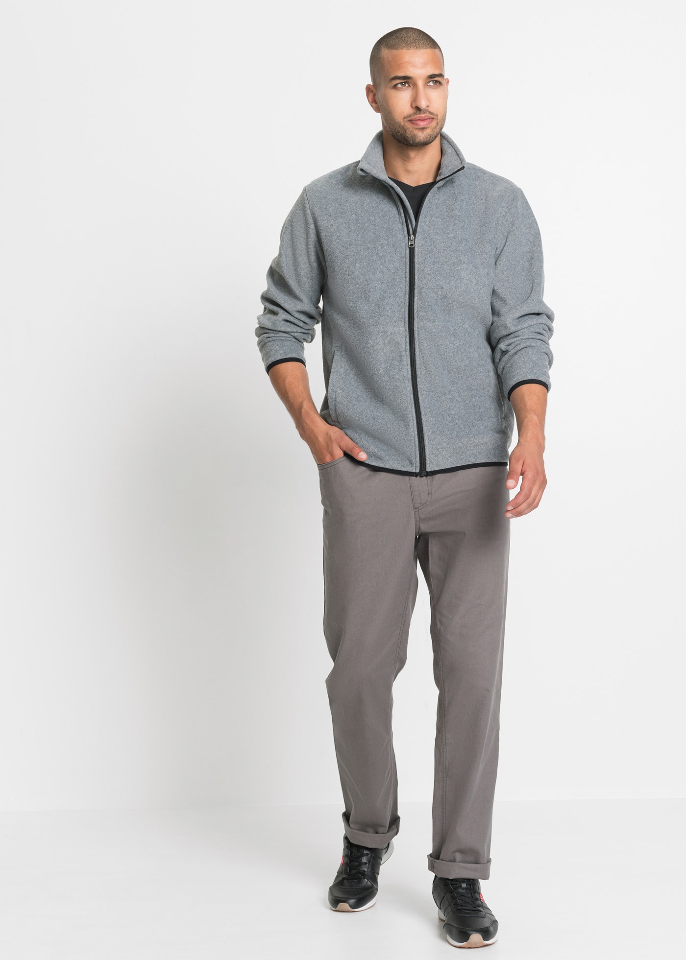 bonprix Fleecejacke Packung, 2 Stk. tlg. ohne Kapuze unifarbenes Design mit farbigen Details, mit Eingriffstaschen