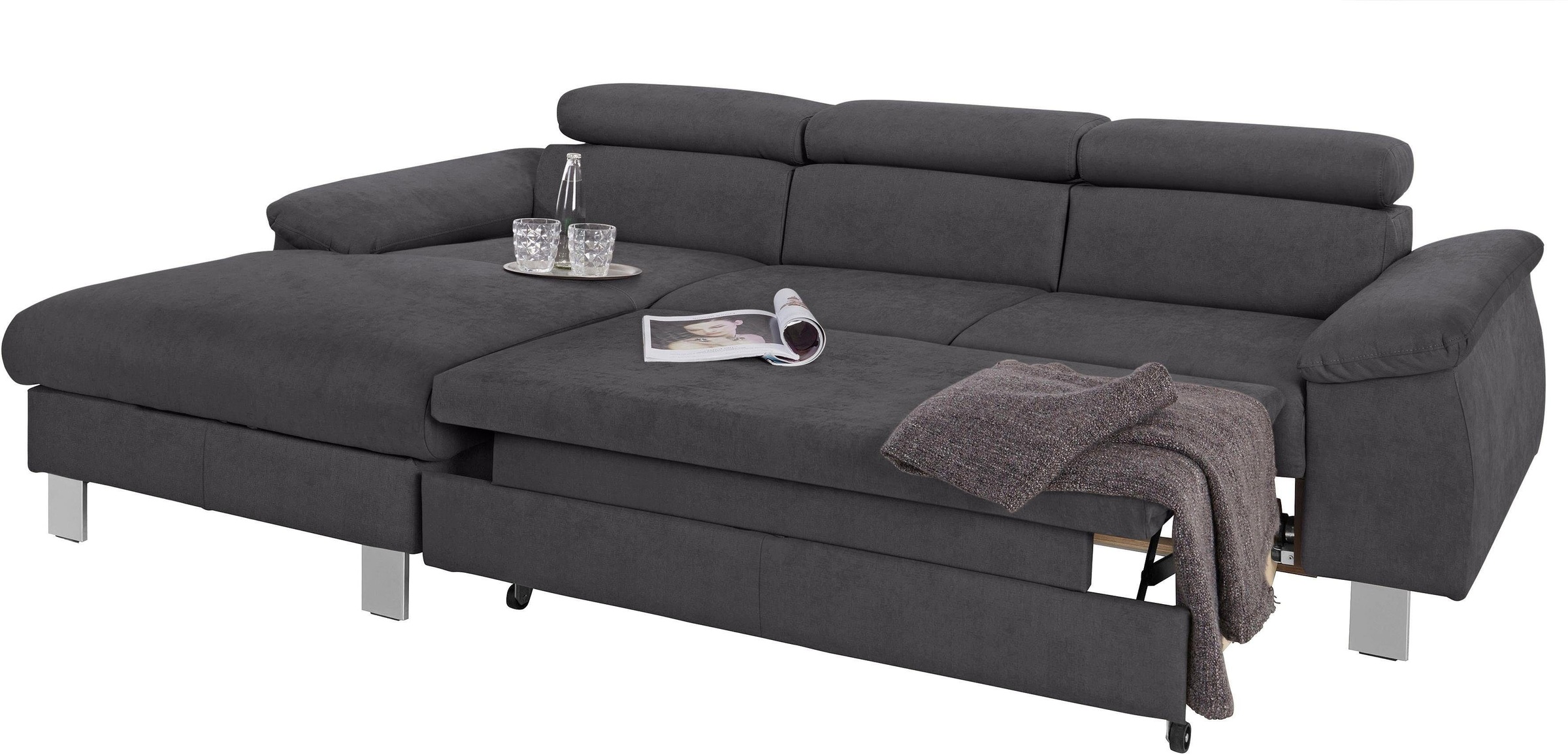 COTTA Polstergarnitur »Komaris L-Form«, (Set), Set bestehend aus: Ecksofa mit Kopfteilverstellung & Hocker