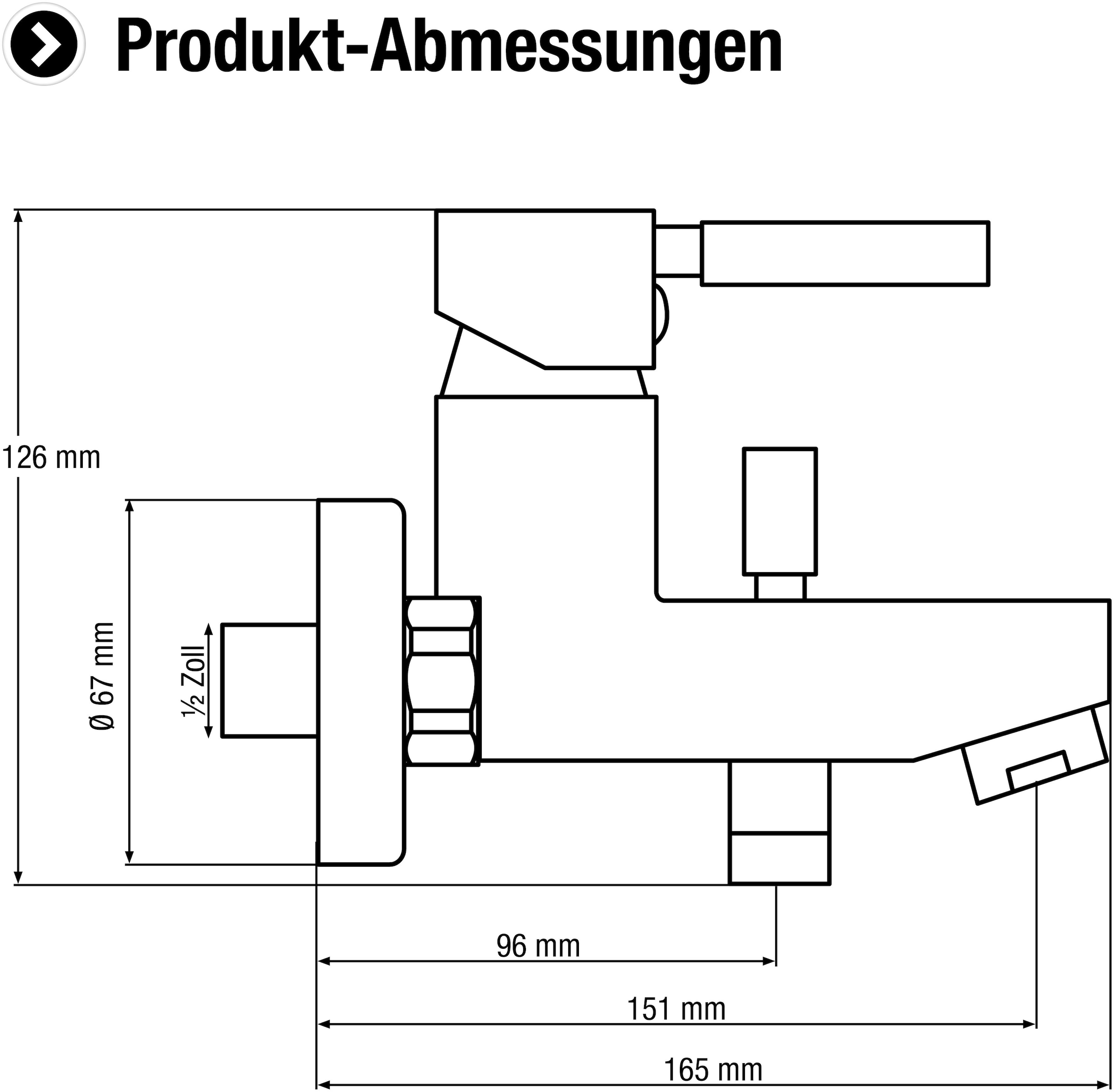 CORNAT Badarmatur »"Lucera" Hochwertiger Messingkörper -verchromt - 1/2 Zoll Brauseabgang«