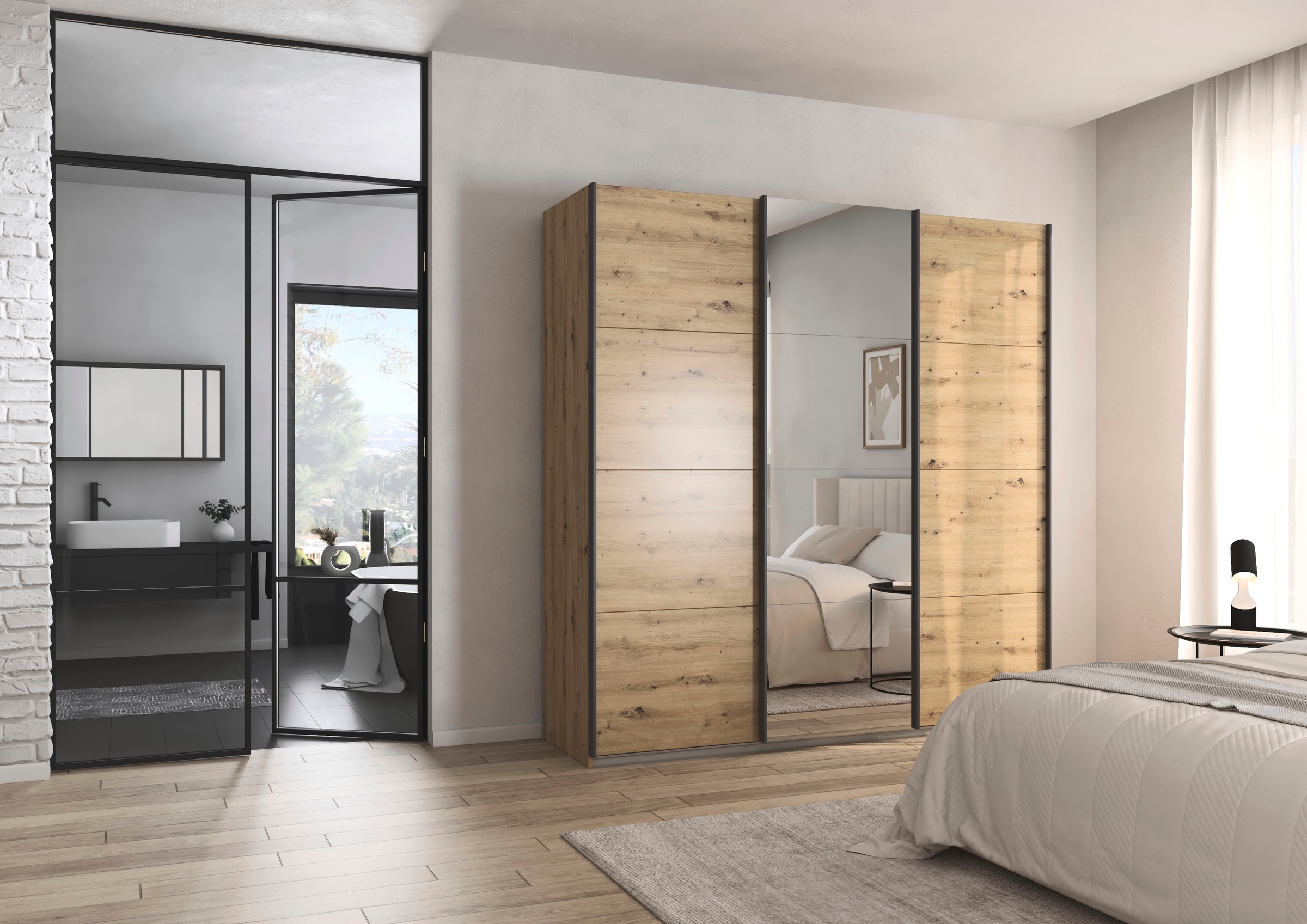 rauch Schwebetürenschrank »Kleiderschrank Schrank Garderobe AGORDO«, (in zwei Griff-Farben), Top Innenausstattung, in 4 Breiten und 2 Höhen MADE IN GERMANY