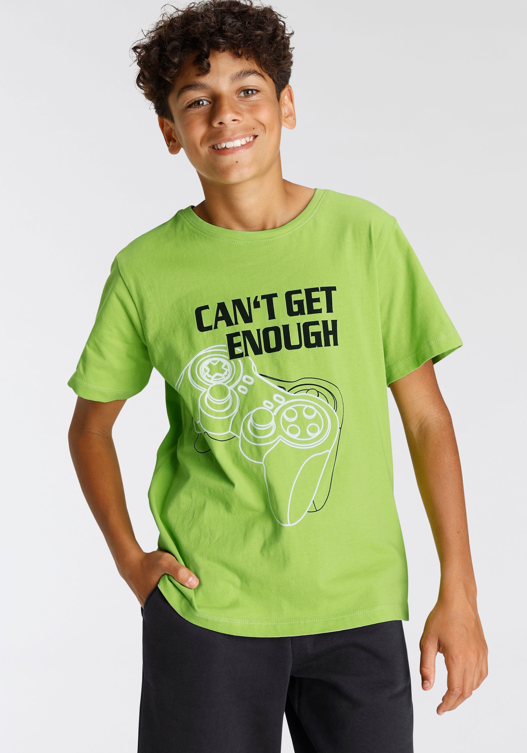 T-Shirt bequem (Set, ENOUGH - Spruch«, bestellen & GET Gamer-Print Bermudas tlg., 2), KIDSWORLD 2 »CAN´T