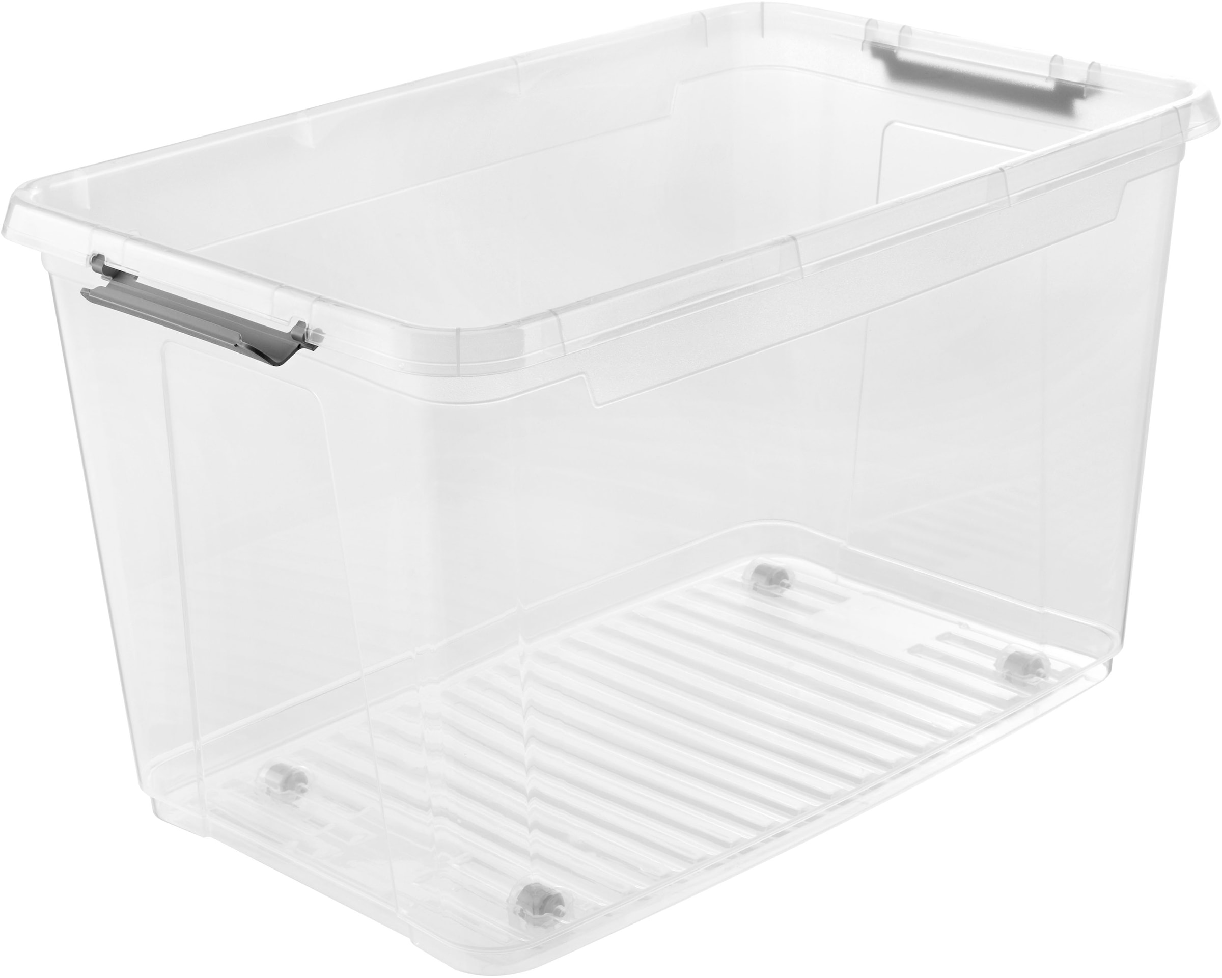 keeeper Aufbewahrungsbox »Clipbox Leo (Set 4 St.) 56 L, 59 x 38 x 35,5 cm« Schanierclips, Doppelöffnung, 90° drehbare Räder, fixierbarer Deckel