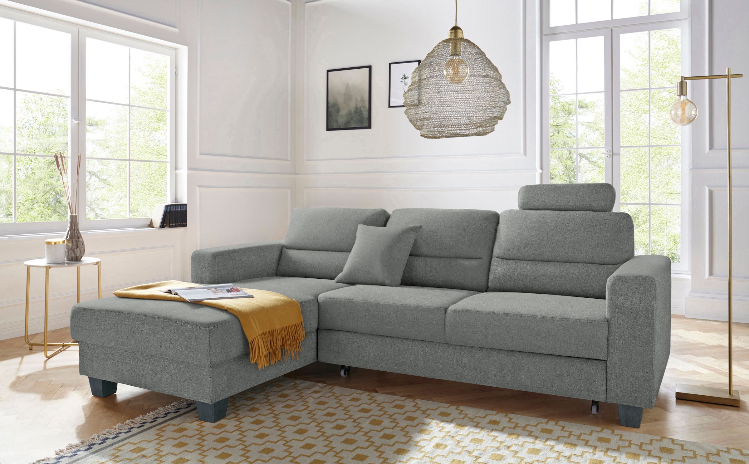 TRENDMANUFAKTUR Ecksofa »Chamber, zeitlos & modern, hoher Sitzkomfort, Breite 247cm, L-Form« inklusive einer Kopfstütze, wahlweise mit Schlaffunktion