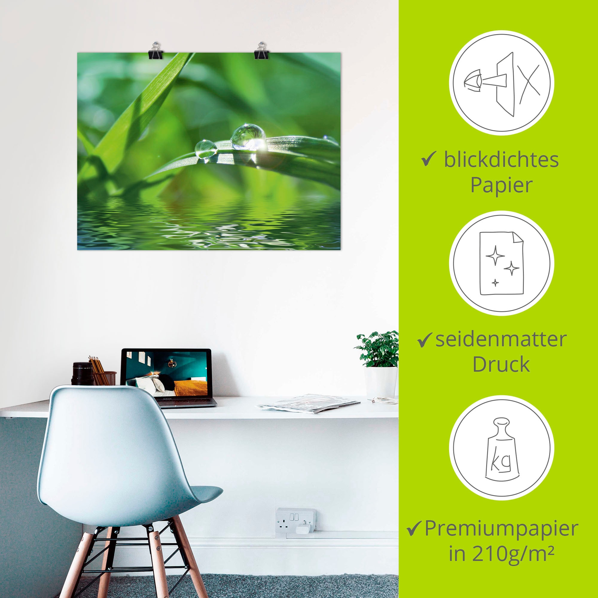 Artland Wandbild »Grüner Hintergrund mit Gras«, Gräser, (1 St.), als Leinwandbild, Poster, Wandaufkleber in verschied. Größen