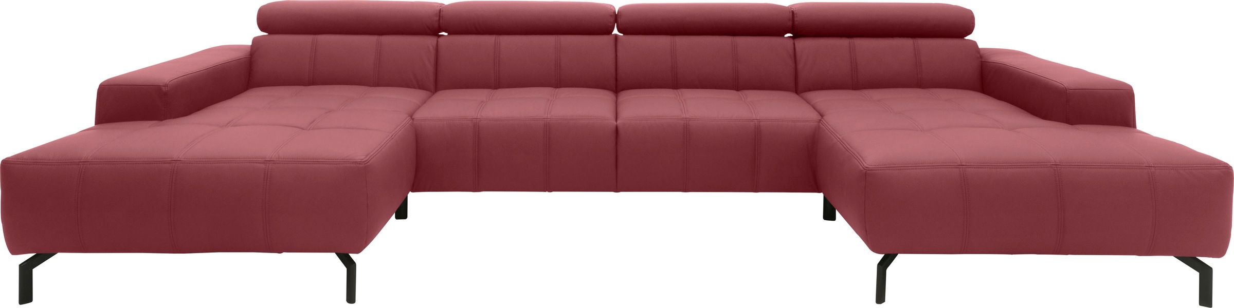 DOMO collection Wohnlandschaft »Cunelli tolle Sitznähte als Designelement, fester Sitzkomfort, U-Form«, wahlweise mit Kopfteilverstellung, bodenfrei