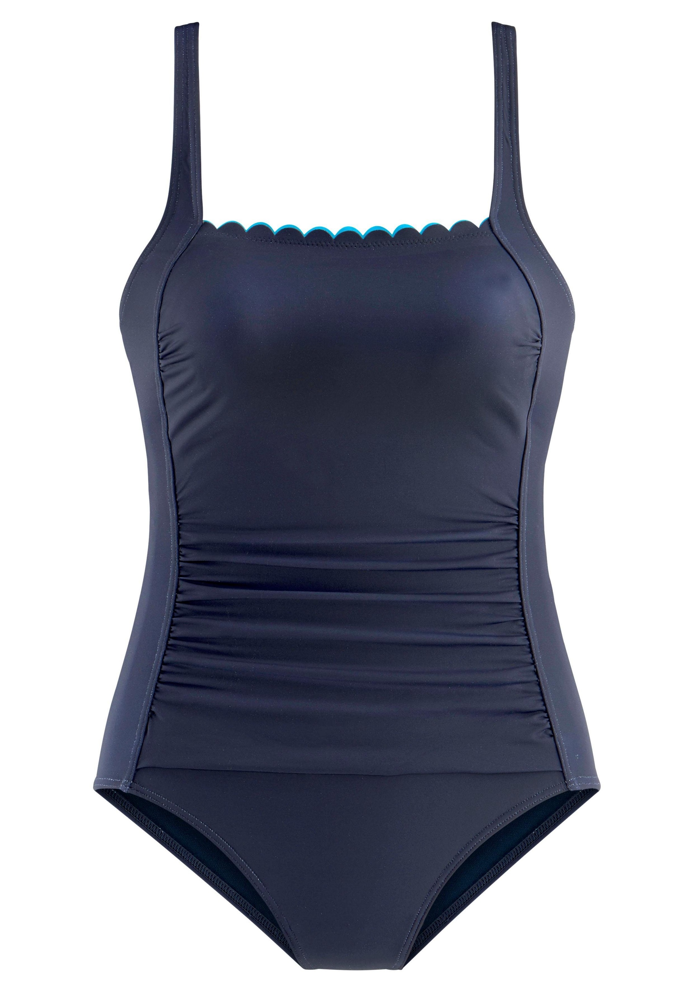 LASCANA, Damen, Badeanzug »Camilla« mit Miedereinsatz, eingearbeitete Softcups, Unterbrustgummi vorne, navy-türkis, Cup E, 42 - Cup E, navy-türkis, 