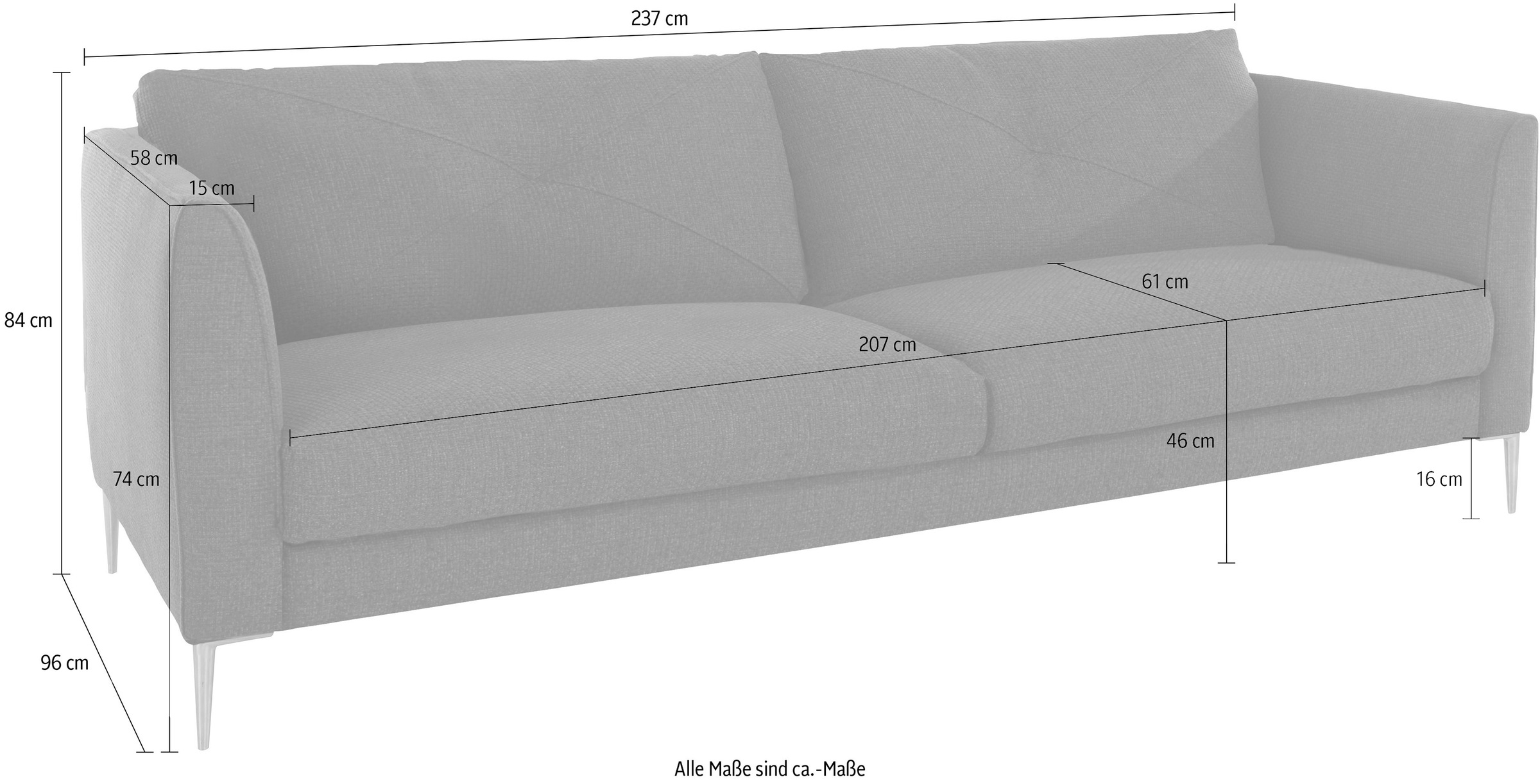 Guido Maria Kretschmer Home&Living 2,5-Sitzer »Chilltime, elegant und bequem, Komfortsitzhöhe 46cm, Breite 237cm«, mit eleganter Kreuznaht in den Rückenkissen, Breite 237 cm