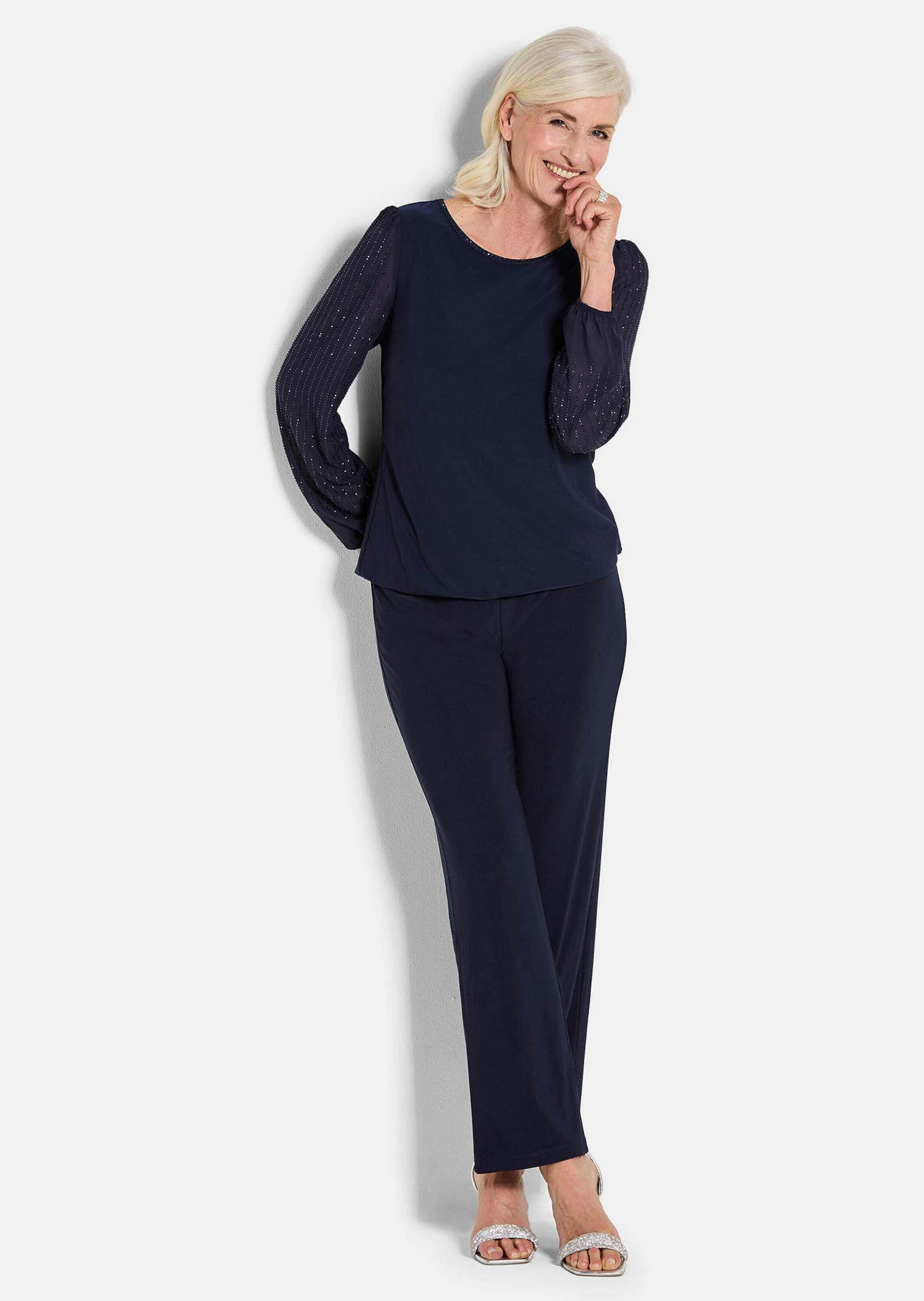 GOLDNER Langarmshirt »Edles Langarmoberteil mit Glitzerärmeln« Chiffon-Ärmel