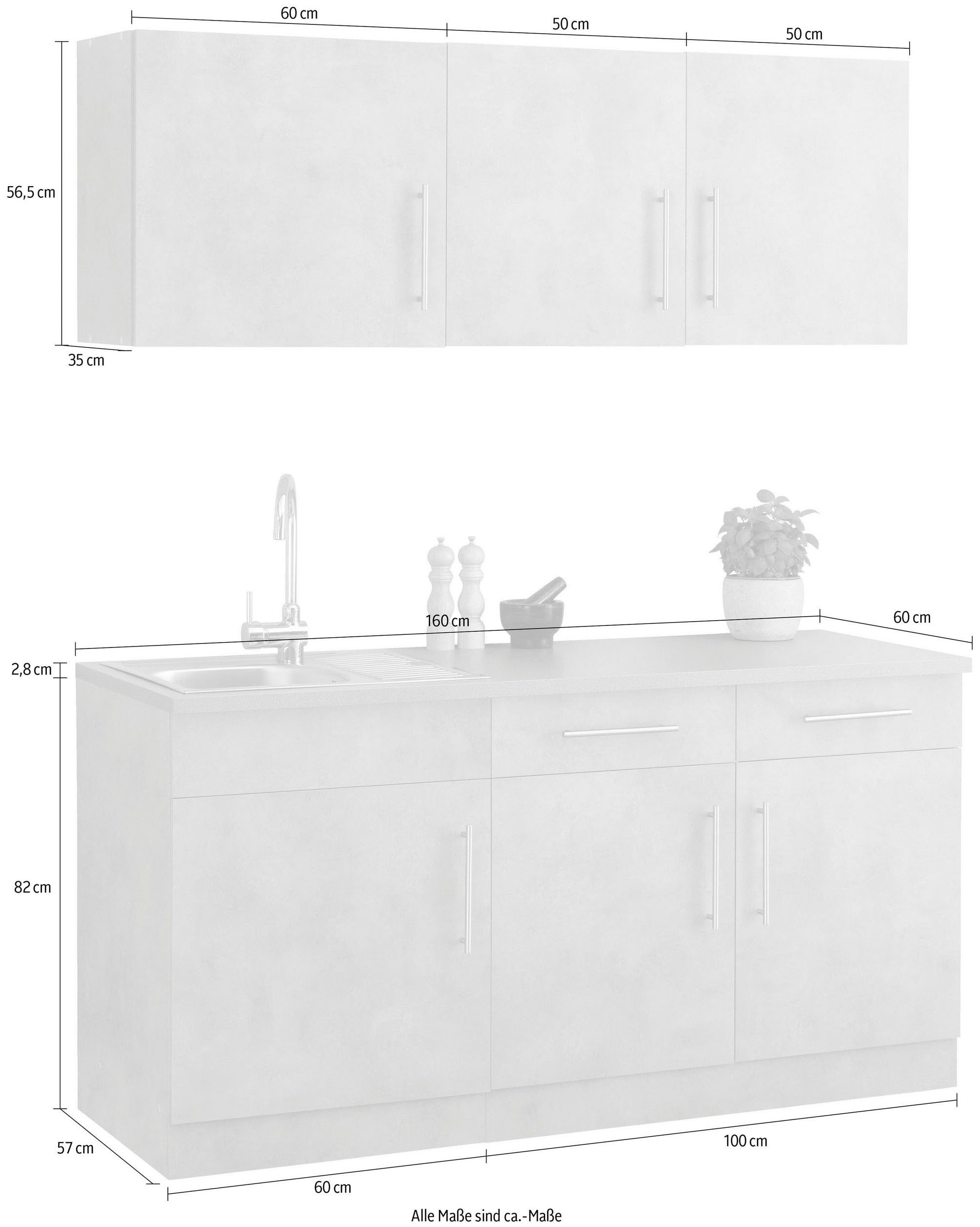 wiho Küchen Küche »Cali«, ohne E-Geräte, Breite 160 cm auf Raten bestellen