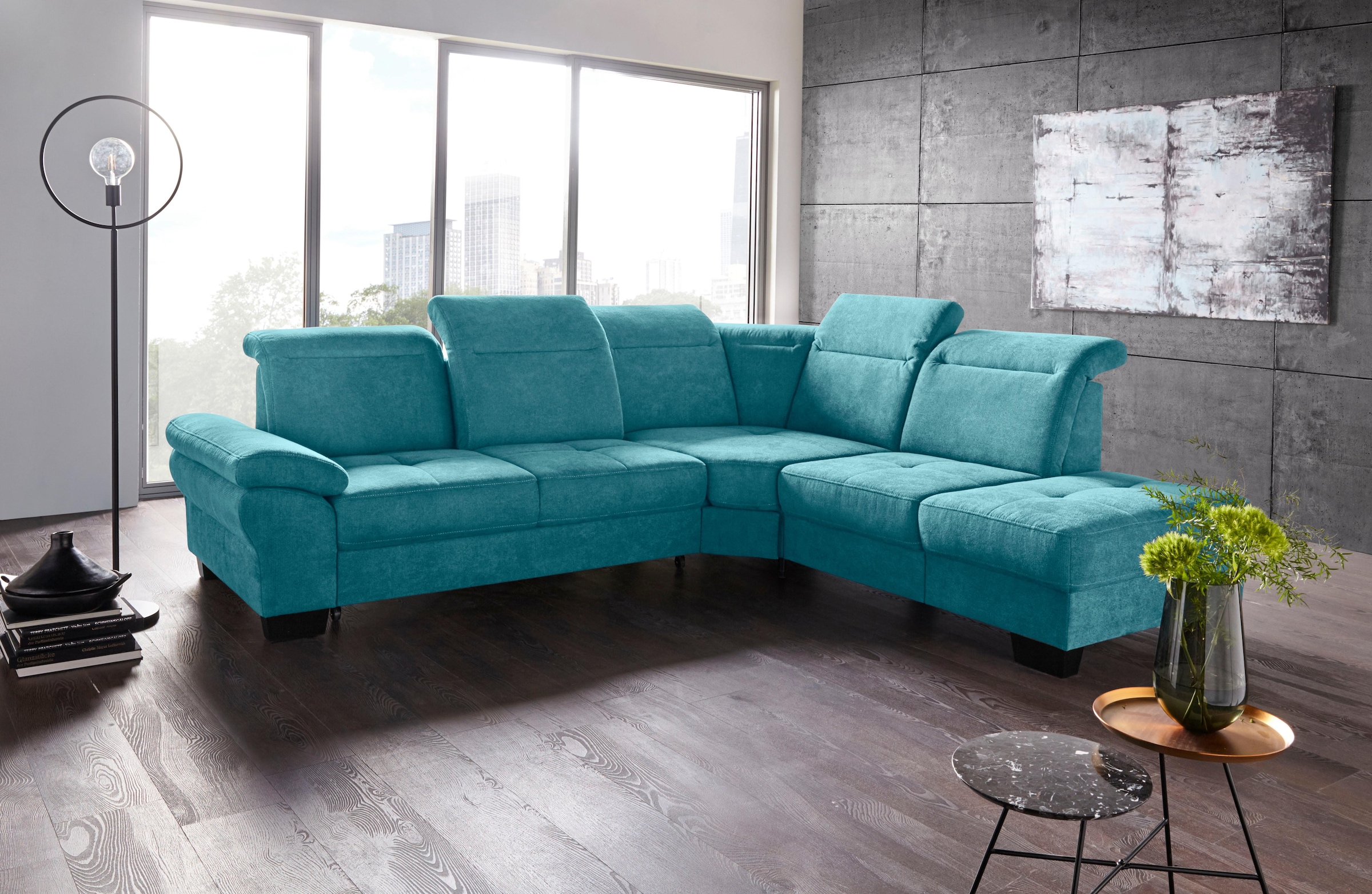 Places of Style Ecksofa »Cornwall L-Form«, incl. Sitztiefenverstellung, mit Bettfunktion und Kopfteilverstellung