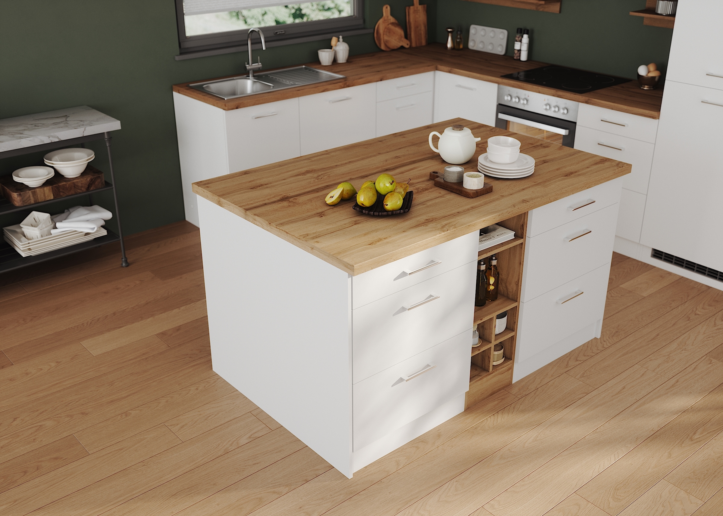 KOCHSTATION Kücheninsel »KS-Milan« Stellmaß 153/100 cm, viel Stauraum, Lebensmittelpunkt: Küche