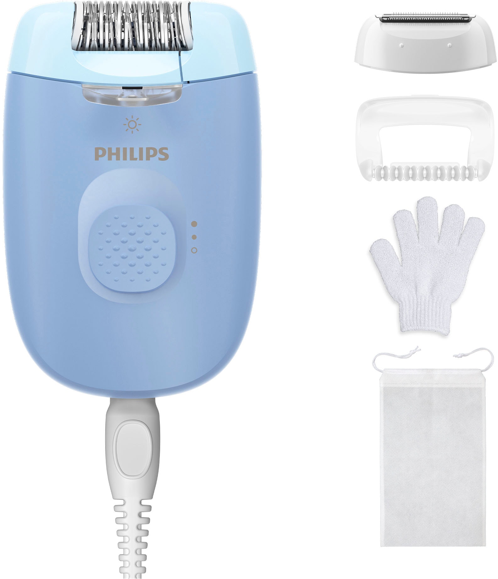 Philips Epilierer »Series 4000« 2 Stk. Aufsätze kompakter Epilierer mit Kabel und LED-Licht, inkl. Massageaufsatz
