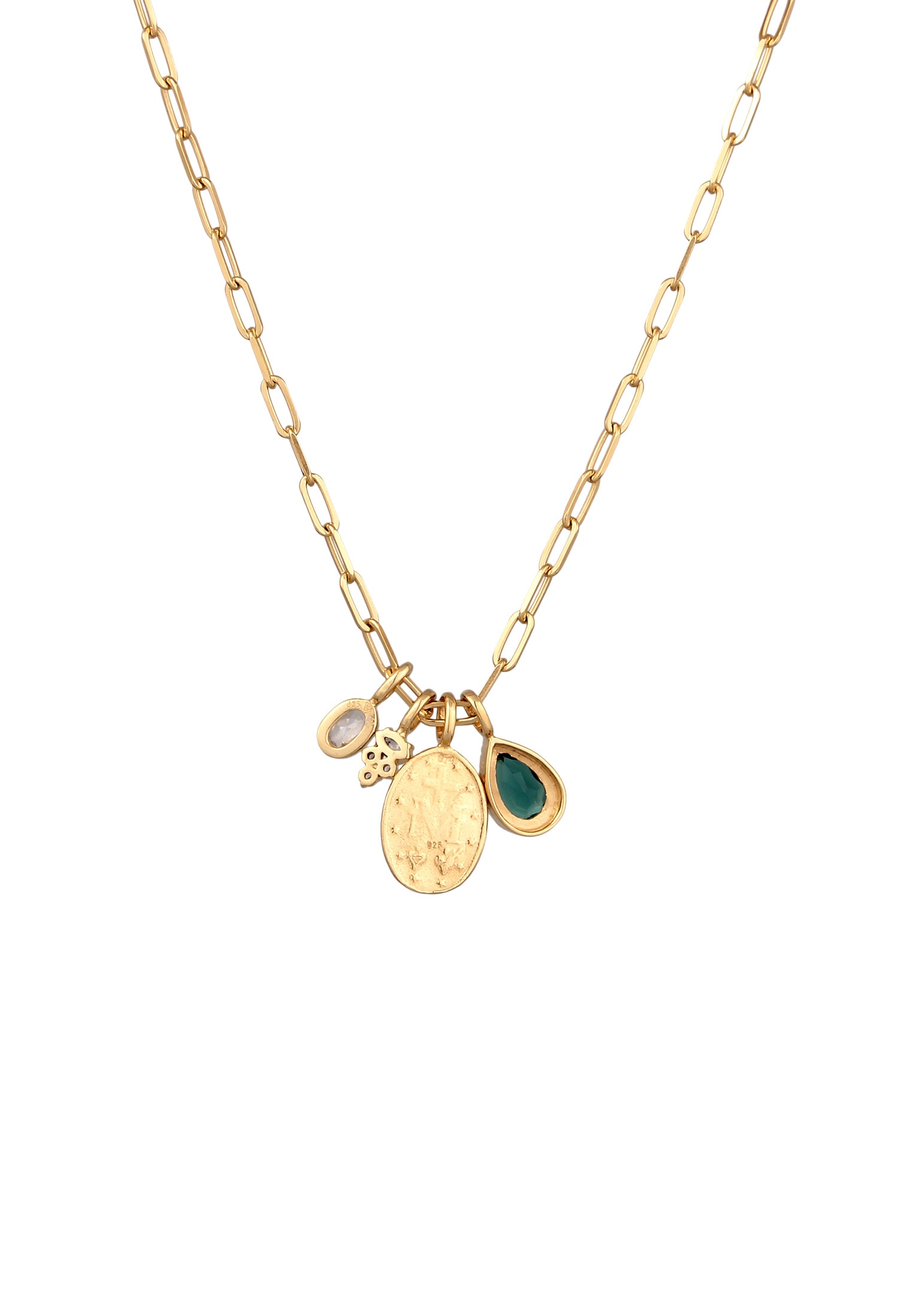 Elli Premium Silberkette »Halskette Marienbild Tropfen Quarz Grün 925 Sterling Silber vergoldet«
