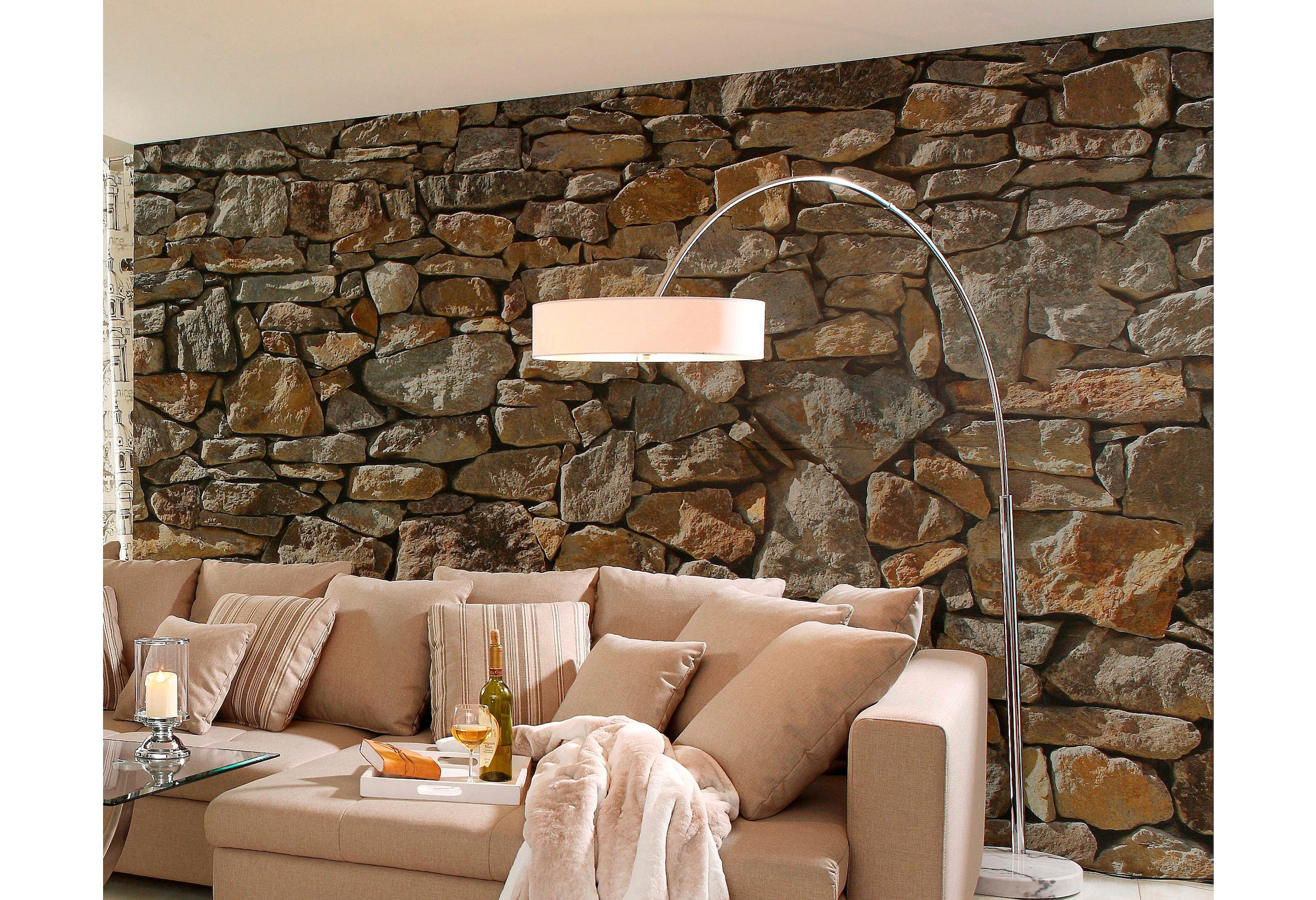 Komar Fototapete »Stone Wall - Größe 368 x 254 cm« bedruckt glatt Wohnzimmer, Schlafzimmer