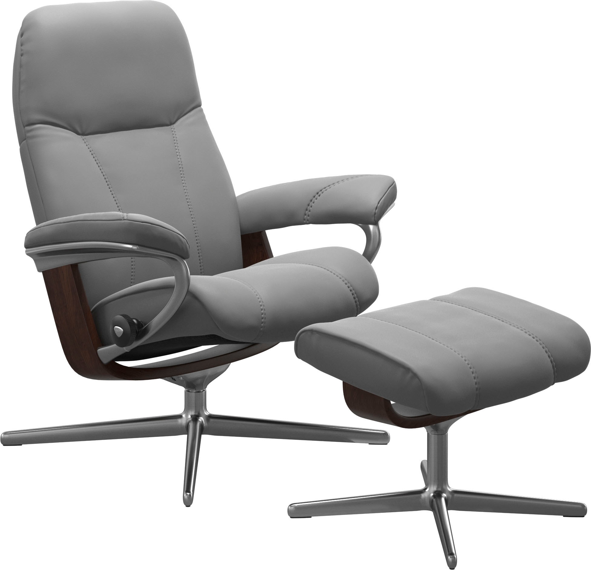 Stressless® Relaxsessel »Consul« Set, Relaxsessel mit Hocker,  mit Hocker, mit Cross Base, Größe S, M & L, Holzakzent Braun