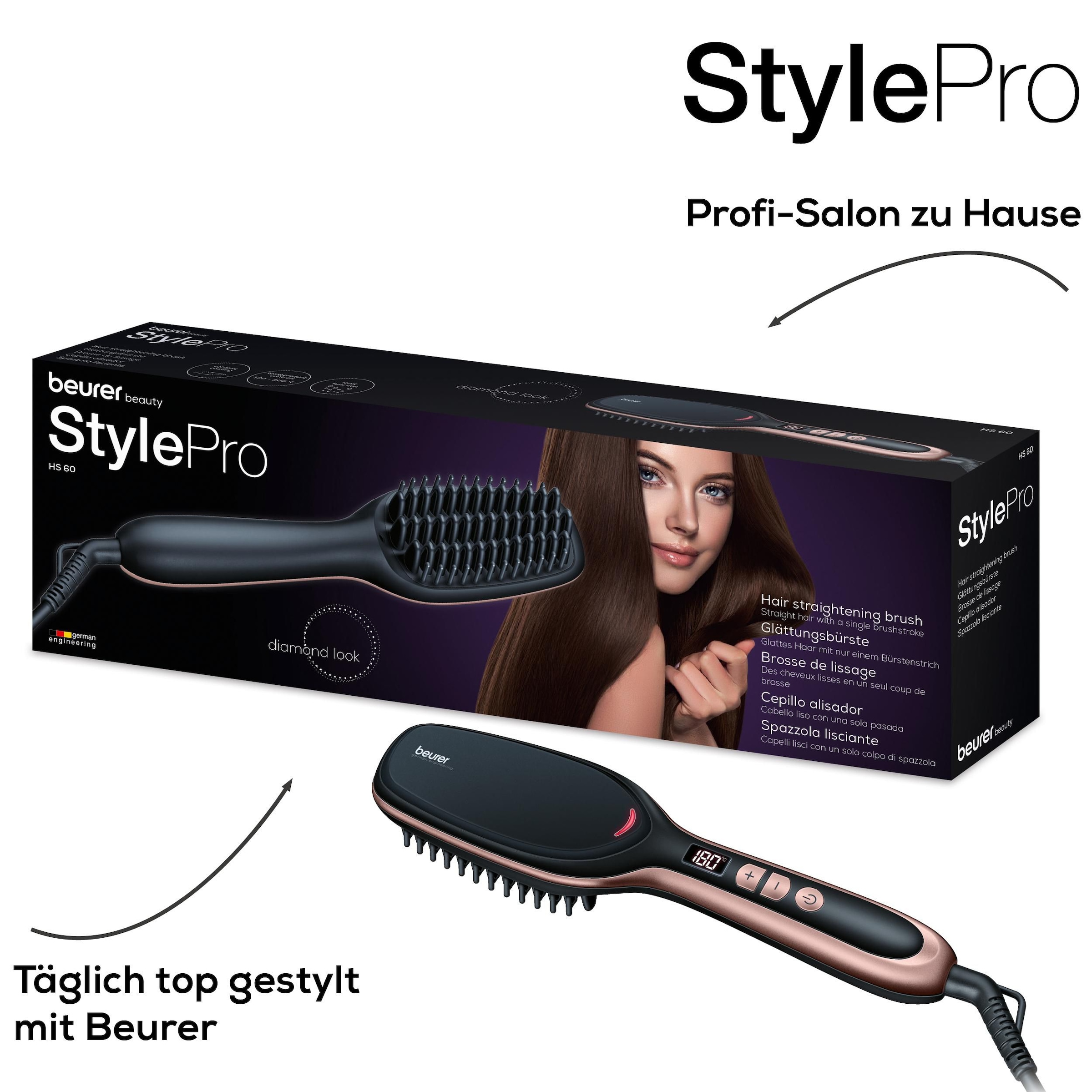 BEURER Haarglättbürste »HS 60 Haarglättungsbürste für geschmeidige, glänzende Haare«, 3-Phasen-System, Mit Keramik Beschichtung zum Schutz der Haare und Ionenfunktion