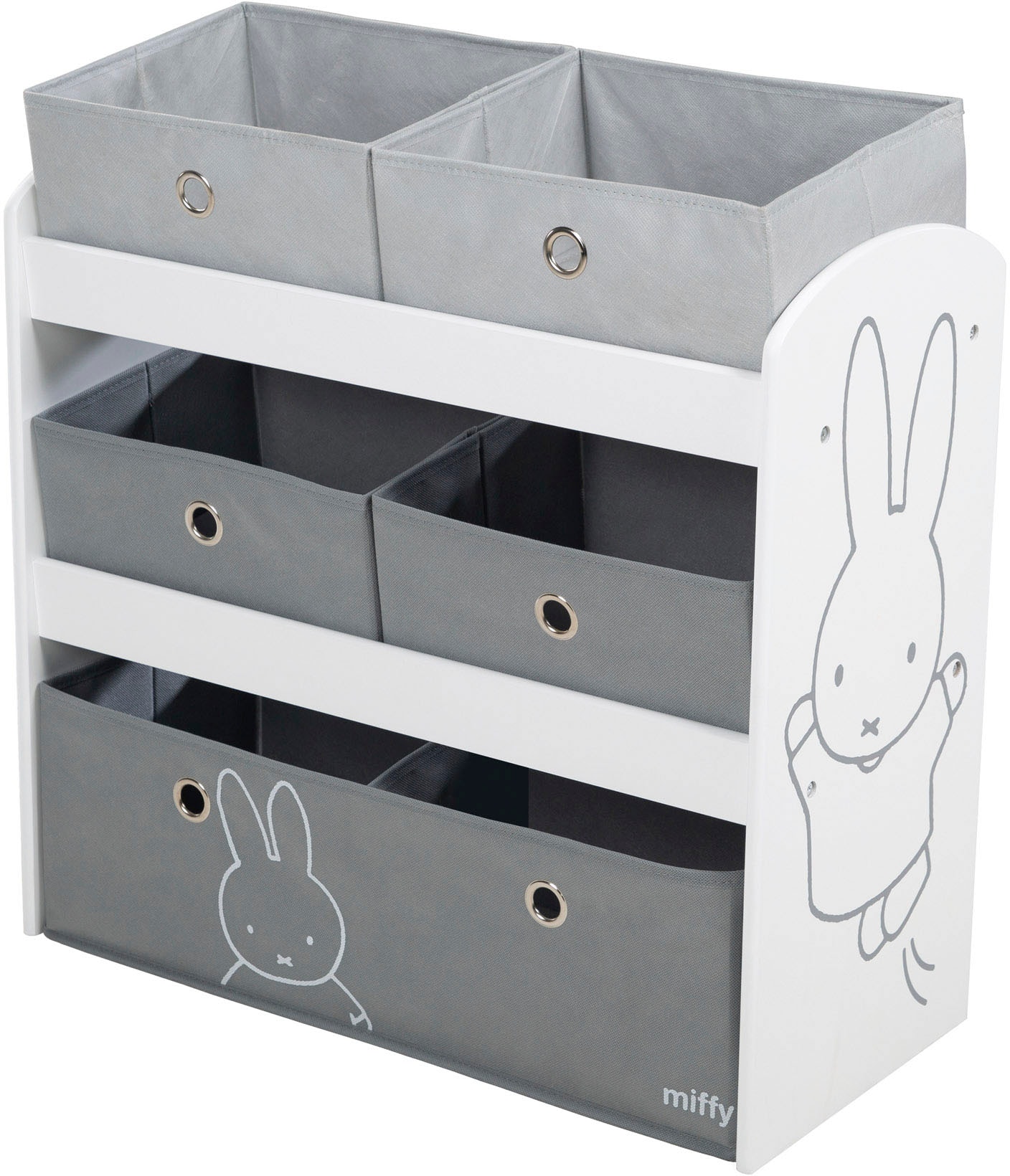 roba® Kinderregal »miffy®, grau«, inklusive 5 Stoffboxen in 2 Größen