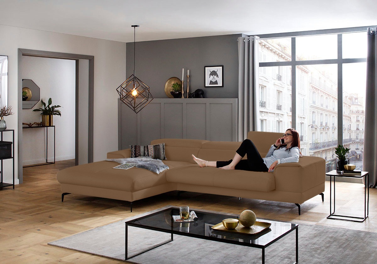 W.SCHILLIG Ecksofa »piedroo, Designsofa mit tollem Sitzkomfort, L-Form«, Kopfteilverstellung, wahlweise mit Sitztiefenverstellung, Breite 303cm