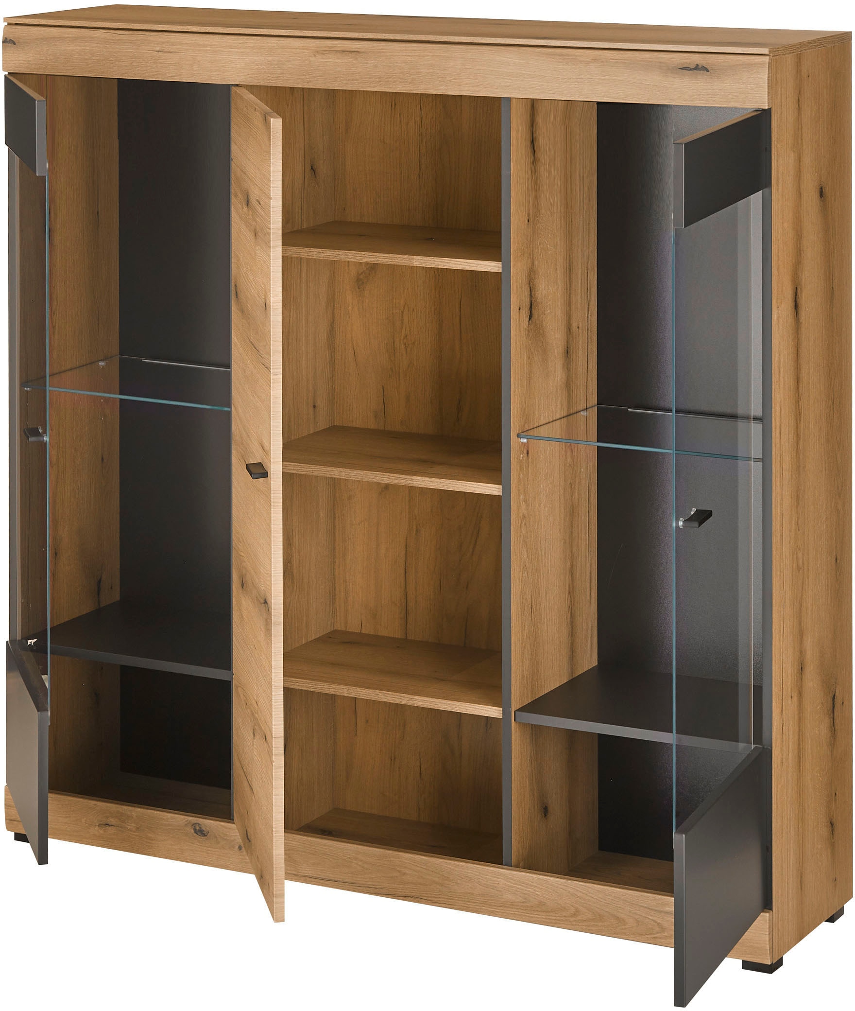 Home affaire Highboard »Soleto, moderner Schrank, Vitrine in Eiche Evoke« zeitlos, schwarze Griffe aus Metall, ausreichend Stauraum