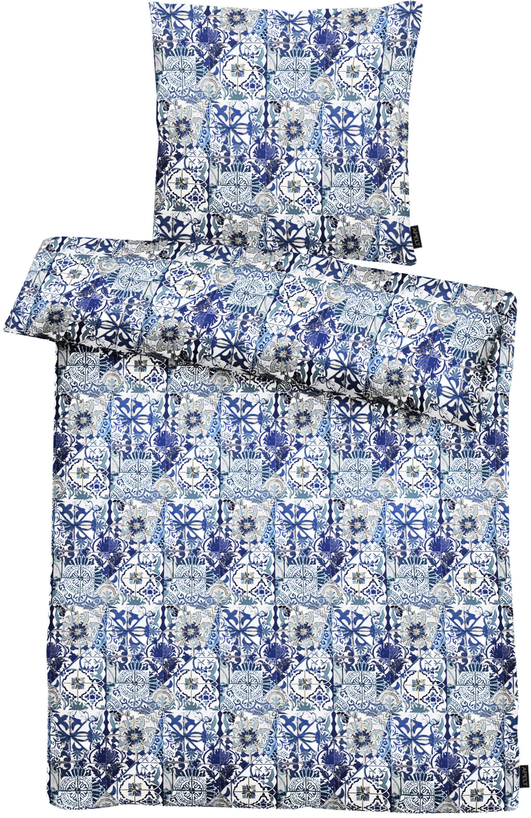 APELT Bettwäsche »Azzuro« Handgemalte blau-weiße Kacheln im Amalfi-Style , GOTS zertifiziert