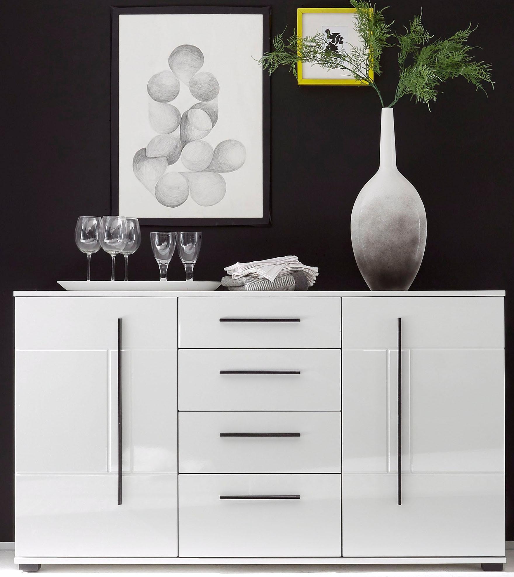 Home affaire Sideboard »Cantara, moderner Schrank, Kommode in Eiche Evoke oder weiß« schwarze Stangengriffe, ausreichend Stauraum, vielseitig einsetzbar