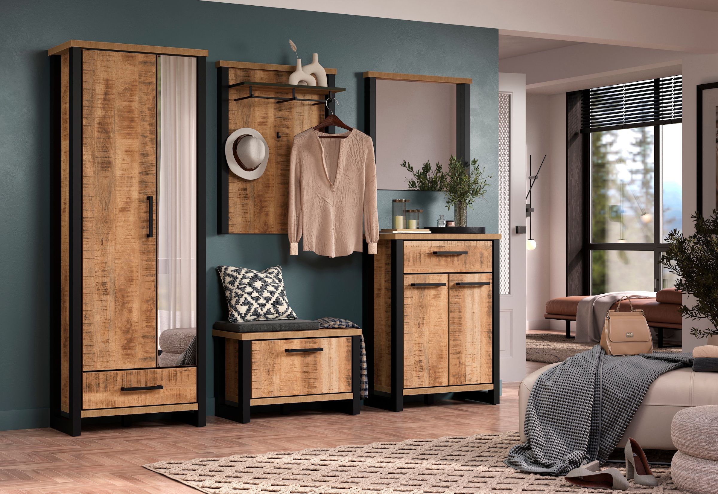 Home affaire Garderobenpaneel »Elda« 1 Stk. tlg. Wandpaneel mit Ablage, 1 Kleiderstange, 3 Haken – (B/T/H) 73/27/95 cm