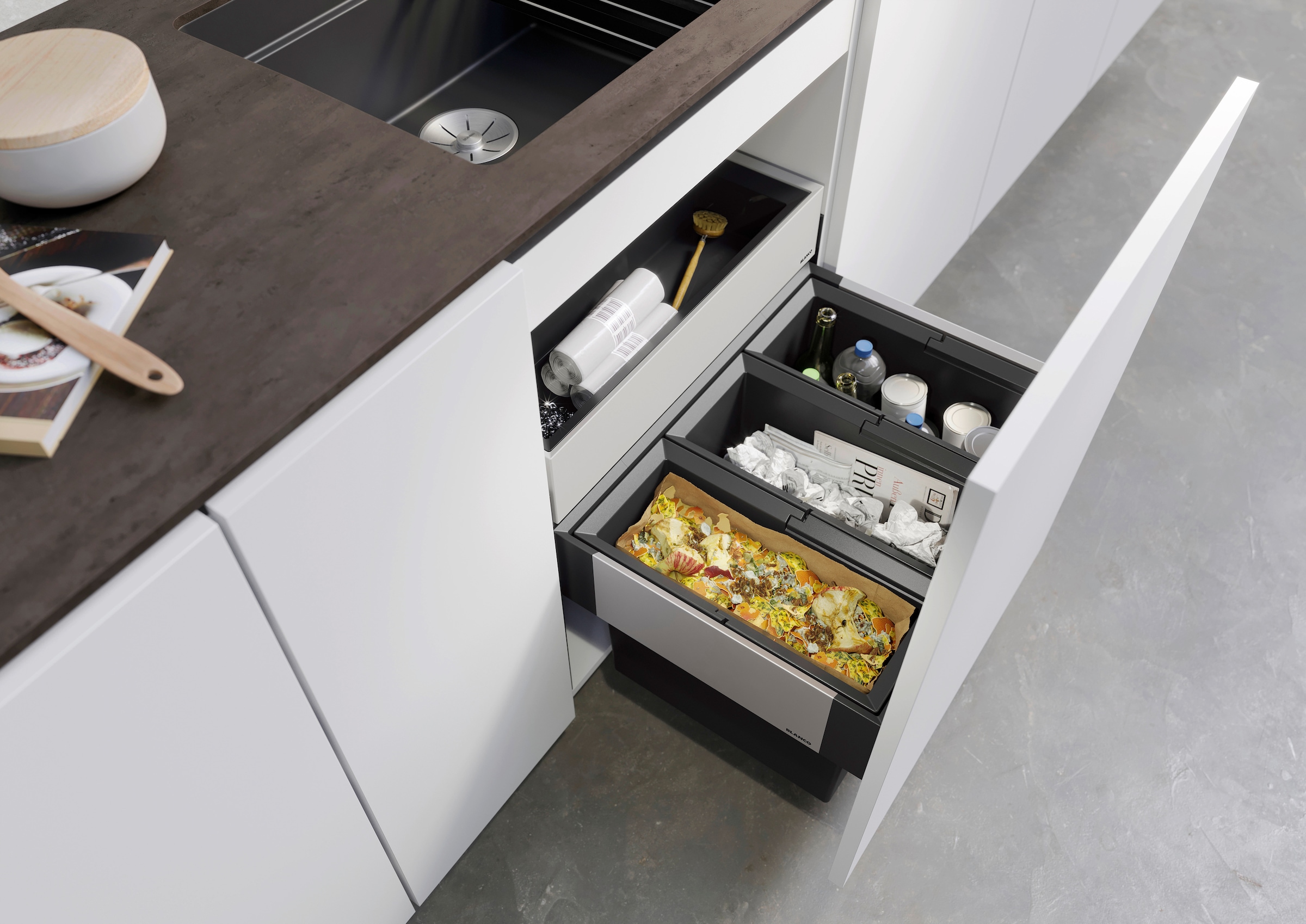 Blanco Mülltrennsystem »Select II 60/3 Orga«, 3 Behälter, Kunststoff, Stahlblech, 60 0mm Untermass