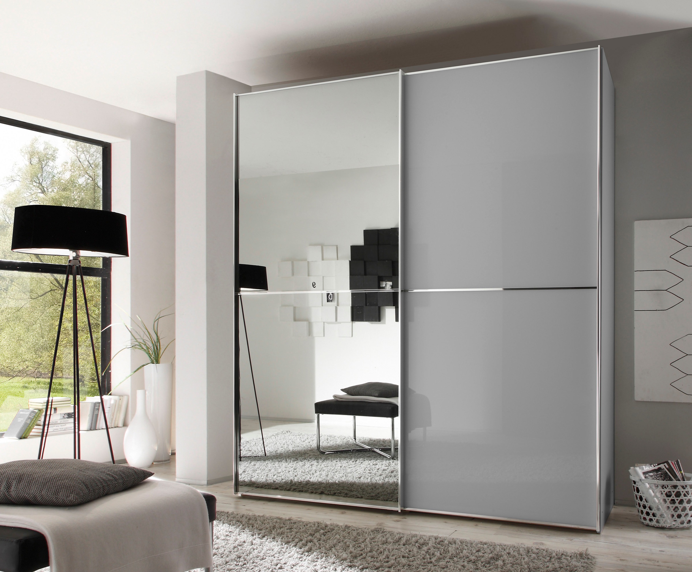 STAUD Schwebetürenschrank »Sinfonie Plus, edles Design in hochwertiger Qualität, Made in Germany« Glas und Spiegel-Frontkombination mit vier Ausstattungsvarianten