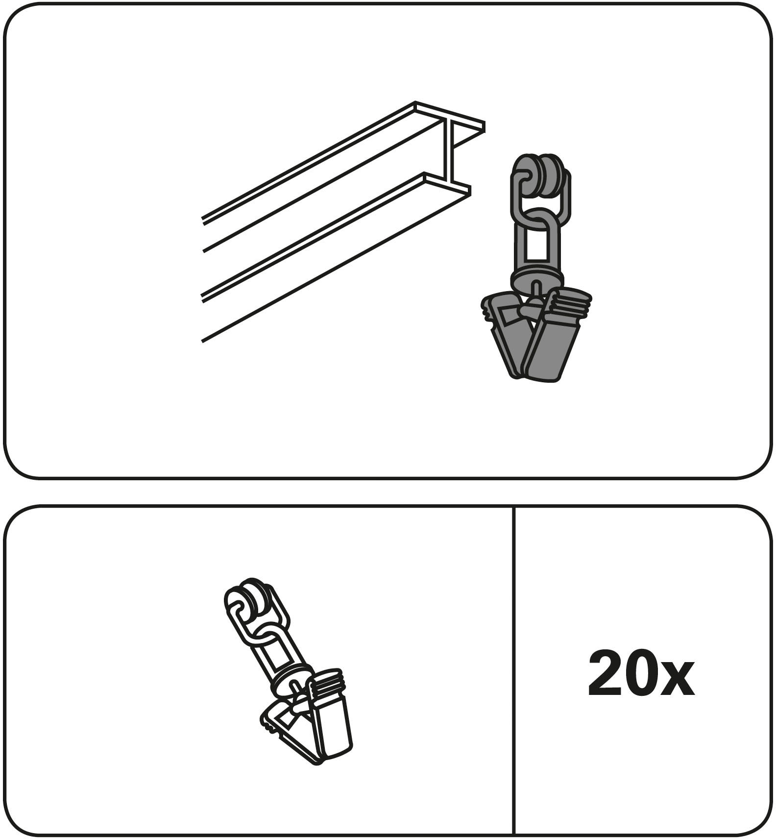 GARDINIA Gardinenring »T-Rollringe mit Klammer« Serie T-Schiene