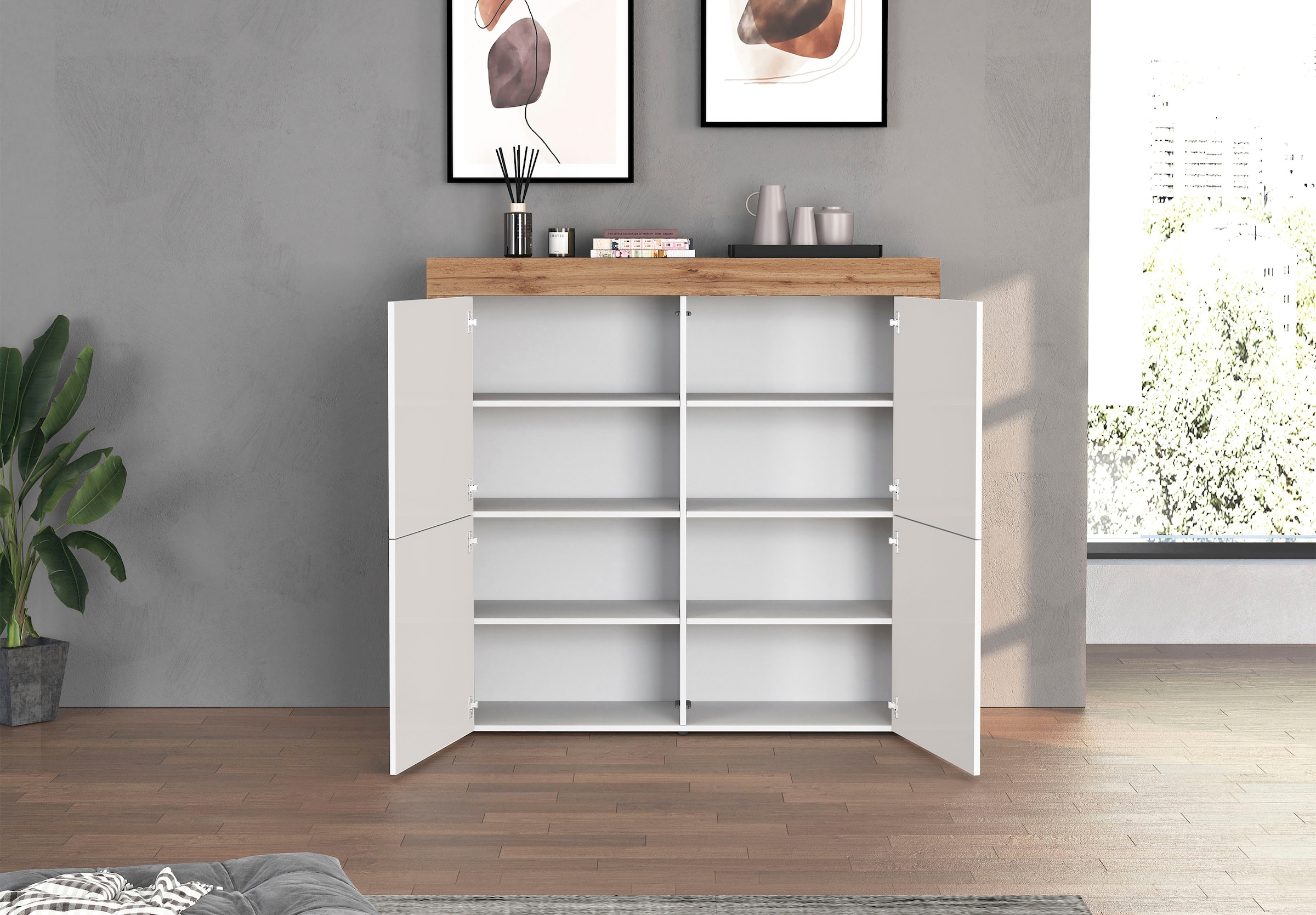 OTTO home Highboard »CHRONOS Breite 140 cm mit 4 Türen und 8 Fächer 'Made in Italy'« 1 Stk. tlg. Hohes Sideboard, Kommode, Schrank, Grifflos mit Push to Open