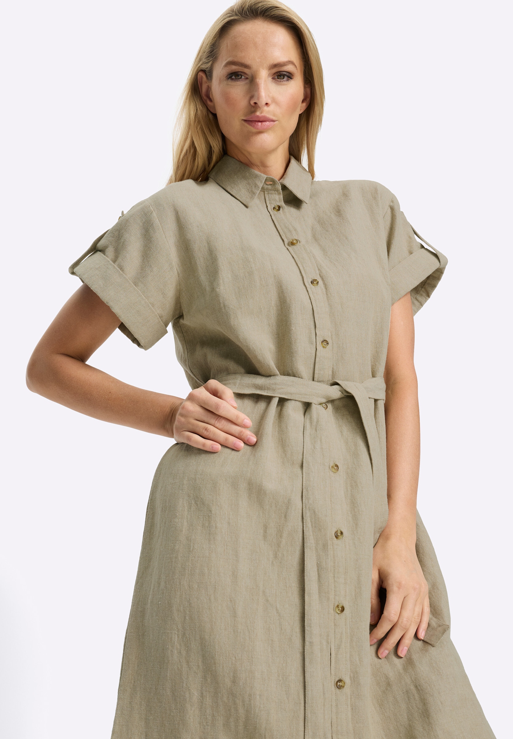 heine Hemdblusenkleid »Kleid Sommerkleid in Leinen-Baumwoll-Mix« Ohne Taschen