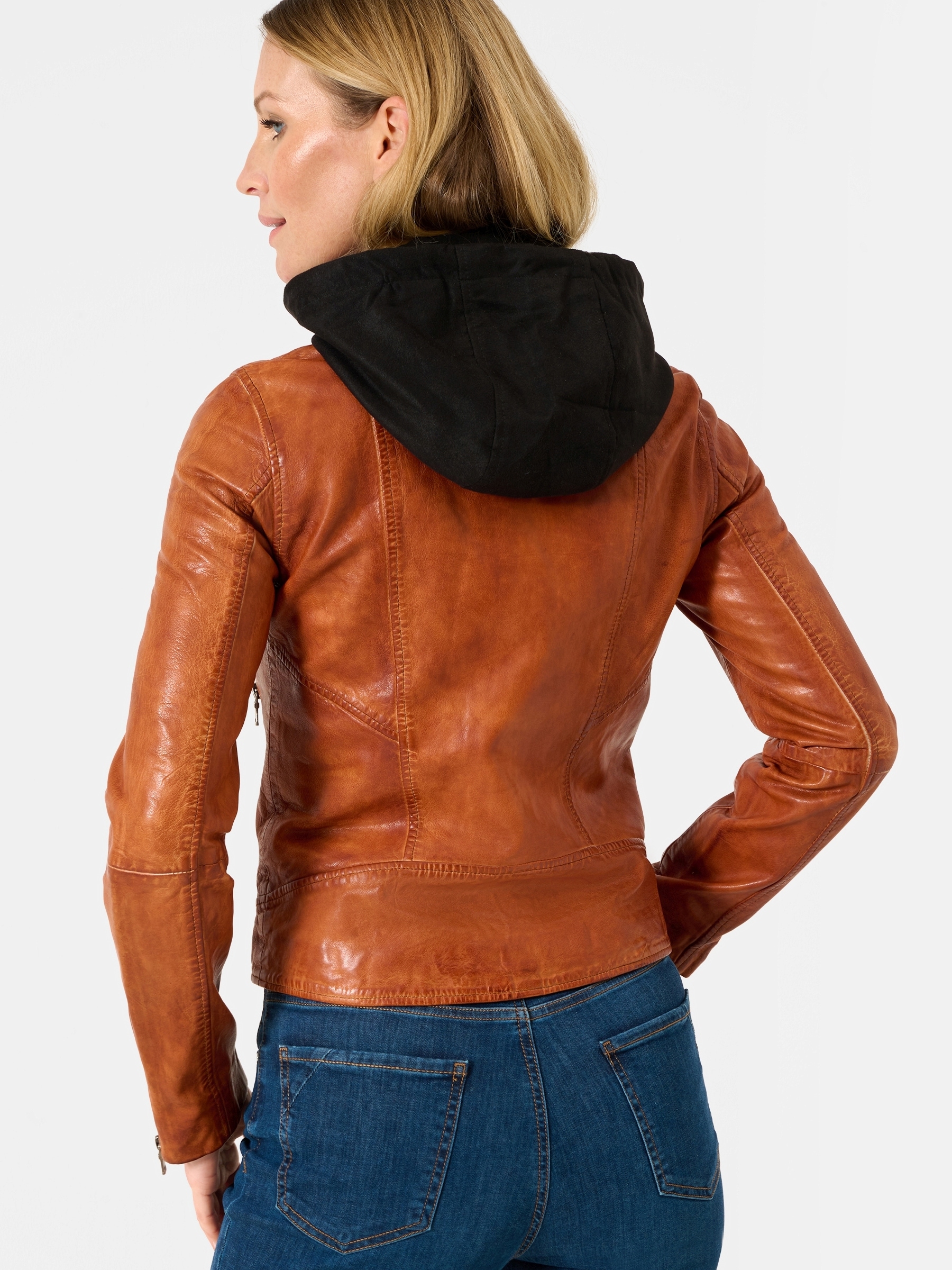 RICANO Lederjacke »Lederjacke Dalia« Abnehmbare Kapuze Handgefertigt aus echtem Leder