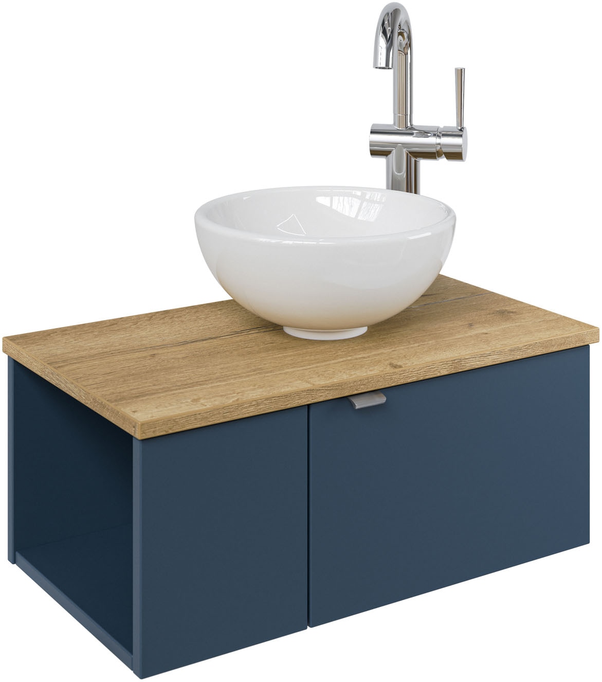 Saphir Waschtisch "Serie 6915 Waschschale mit Unterschrank für Gästebad, Gäste WC" Keramik-Aufsatzbecken, Waschtischplatte, Waschtischunterschrank, 3 Stk. tlg. 61 cm mit Keramik-Aufsatzbecken, 2 Türen und 1 Fach