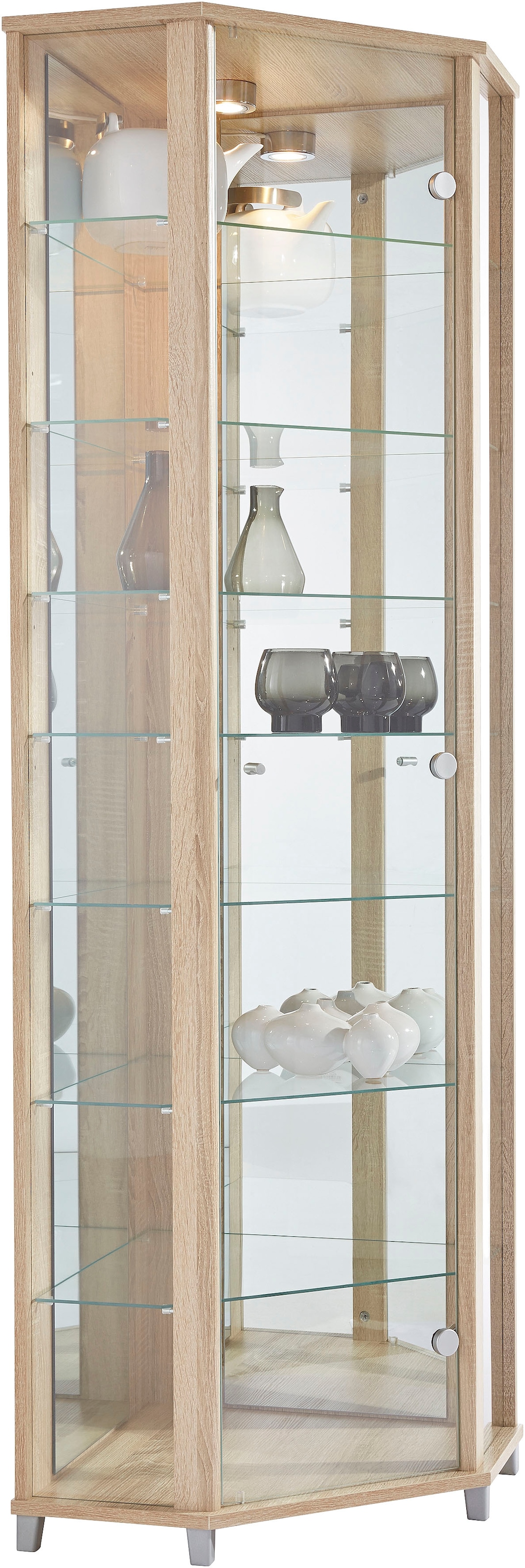 fif möbel Eckvitrine »TRIO Höhe ca. 172 cm, ink. Beleuchtung« Eckvitrine/Glasvitrine 1x Glastür, perfekt für Sammler, Sammlervitrine