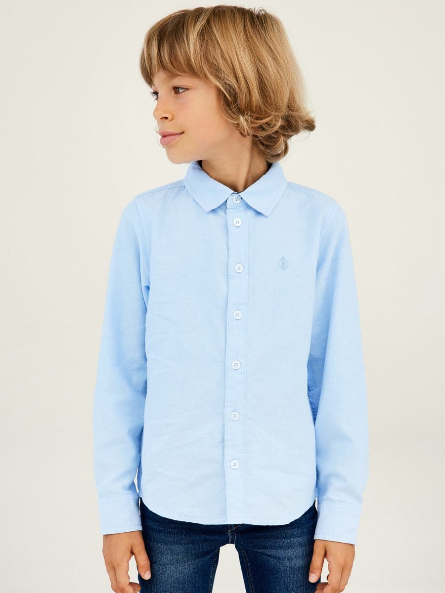 Name It Langarmhemd »NKMNEWSA für Jungen mit Knopfleiste und Baumwollkomfort«, unifarben, casual, regular fit, Baumwolle, Hemdkragen