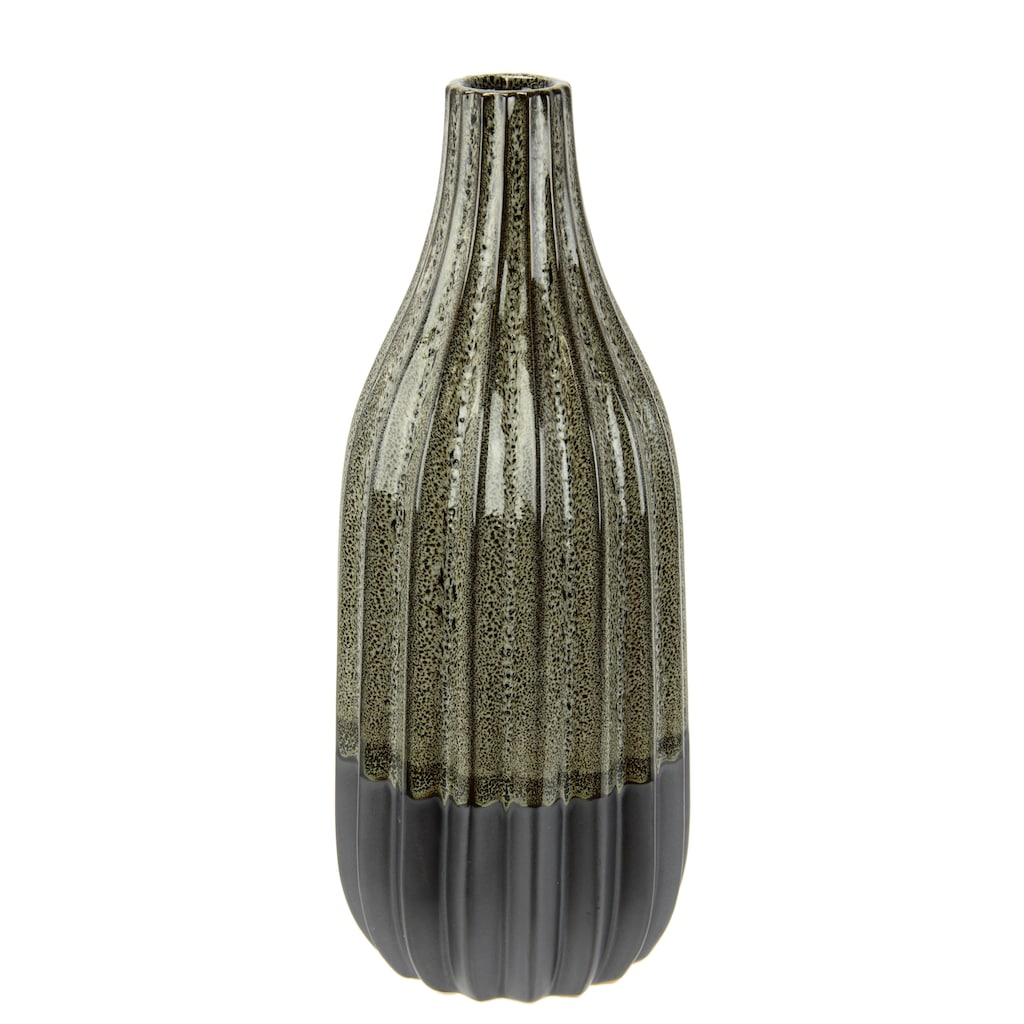 I.GE.A. Dekovase »Vase aus Keramik, geriffelt, bauchig, matt glänzend«, (1 St.), Flaschenform, Blumenvase, Tischdeko, Keramikvase