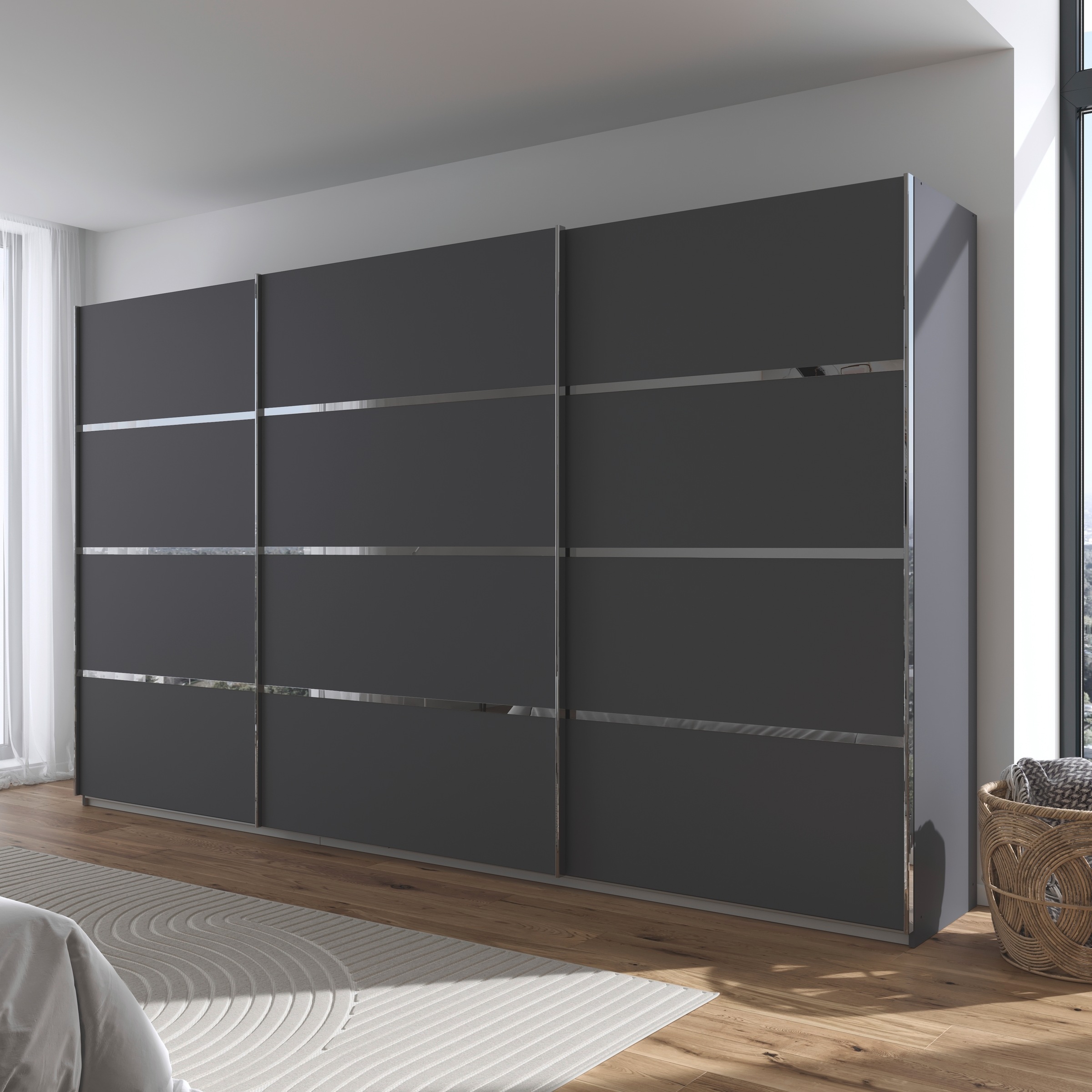 rauch Kleiderschrank »Schwebetürenschrank OTTO´s Choice Garderobe Schrank TOP ANGEBOT Avola«, (in 3 verschiedenen Ausstattungen BASIC/CLASSIC/PREMIUM), mit eleganten Zierleisten in Chrom, Schwarz oder Weiß MADE IN GERMANY