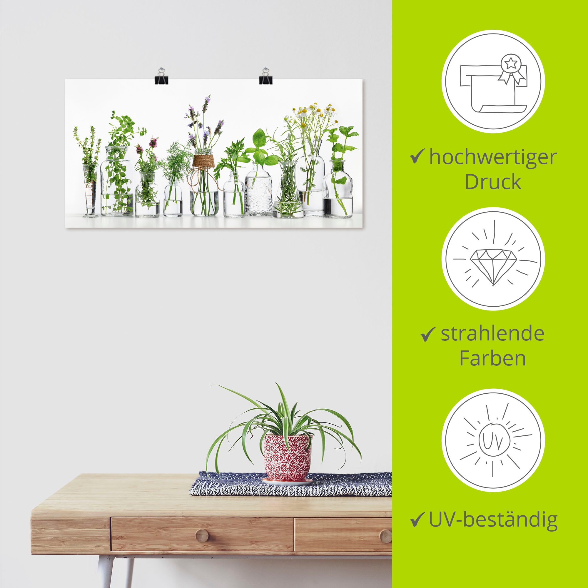 Artland Wandbild »Öle mit Kräutern«, Kräuterbilder, (1 St.), als Alubild, Outdoorbild, Leinwandbild, Poster, Wandaufkleber